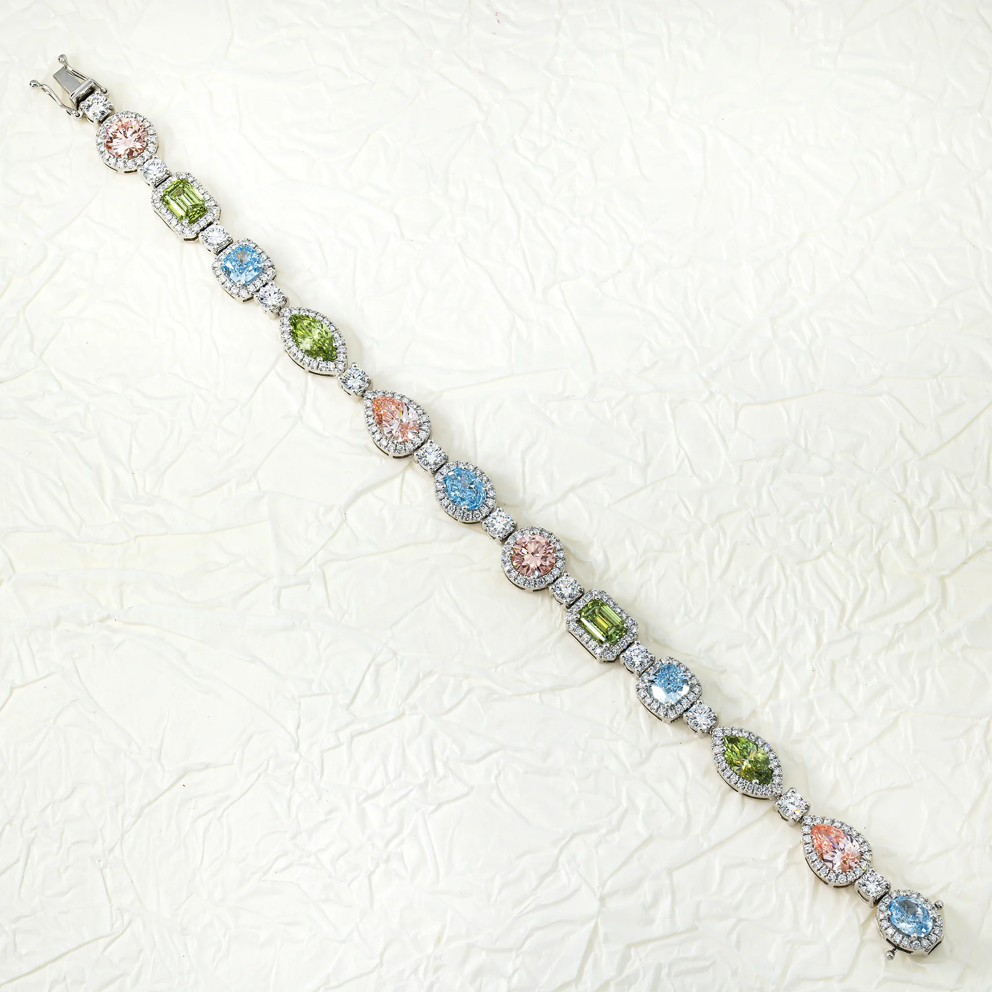 18K White Gold Multi Cut Fancy Color Diamond Bracelet (matching set) - Image 3