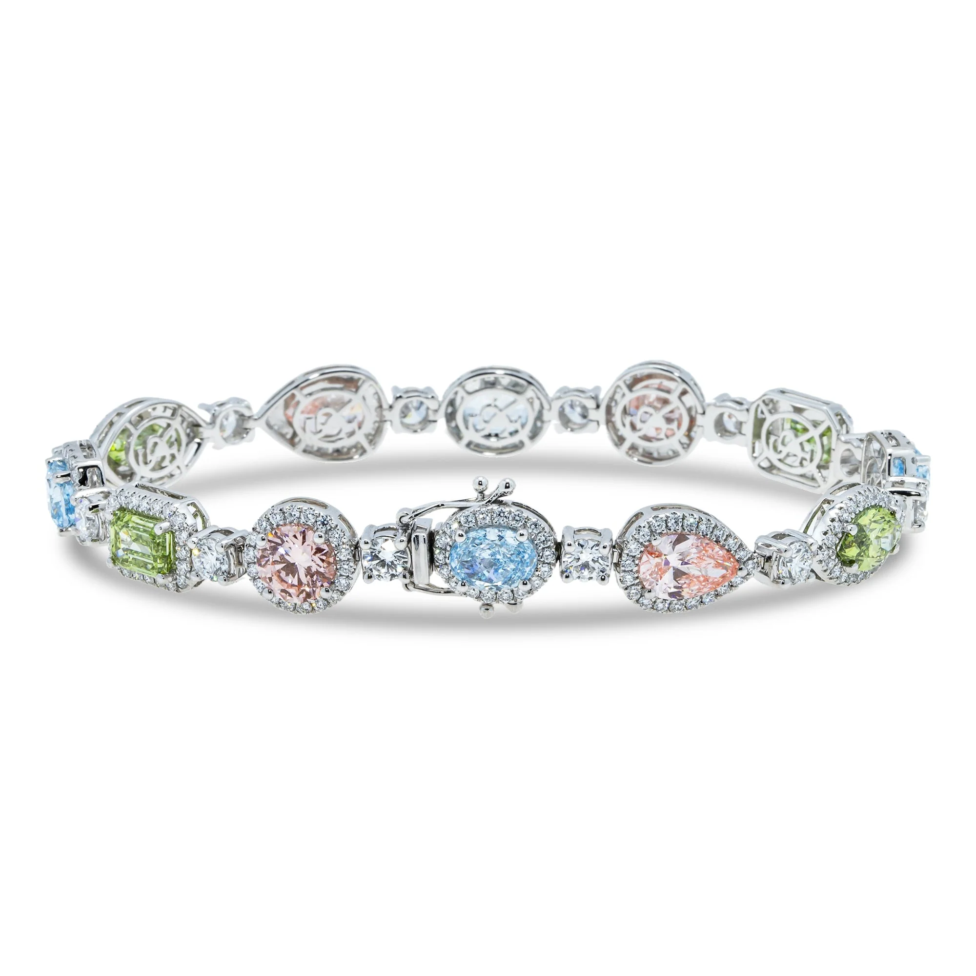 18K White Gold Multi Cut Fancy Color Diamond Bracelet (matching set) - Image 4