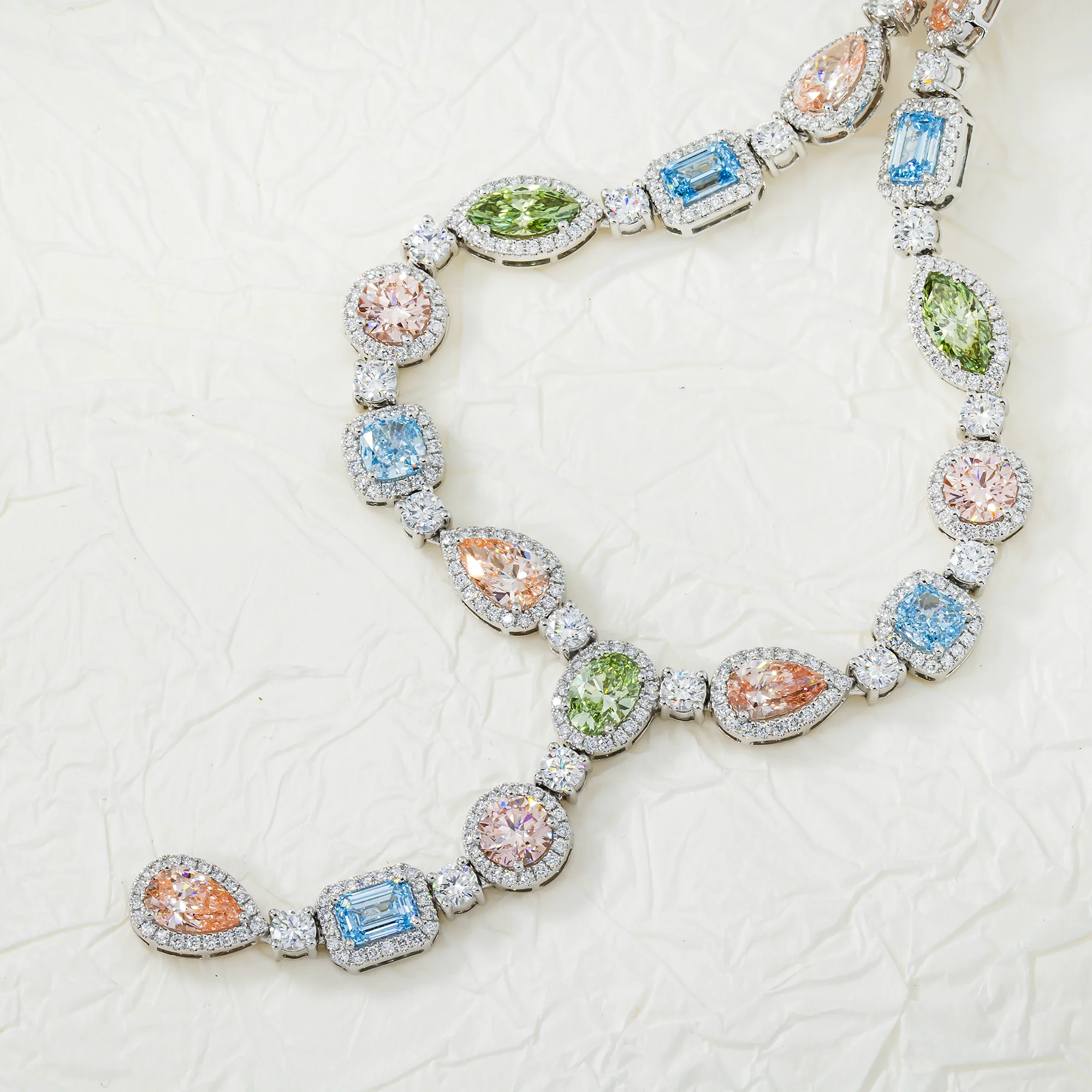 18K White Gold Multi Cut Fancy Color Diamond Drop Necklace 22.94ct (matching set) - Image 3