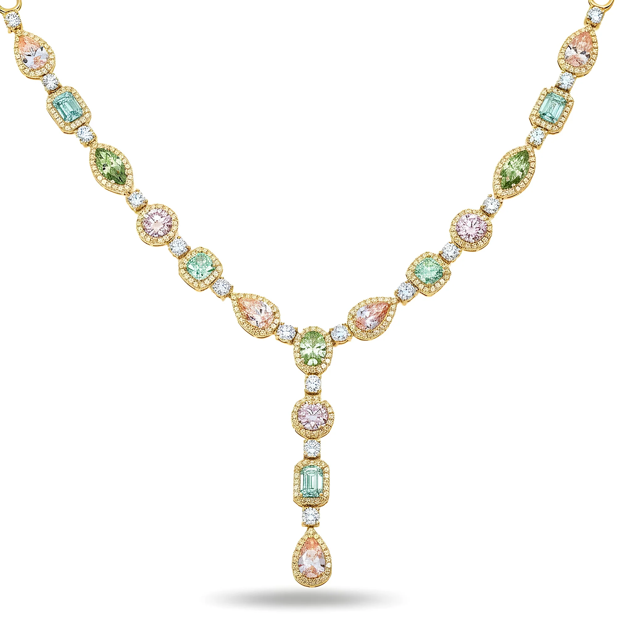 18K White Gold Multi Cut Fancy Color Diamond Drop Necklace 22.94ct (matching set) - Image 5