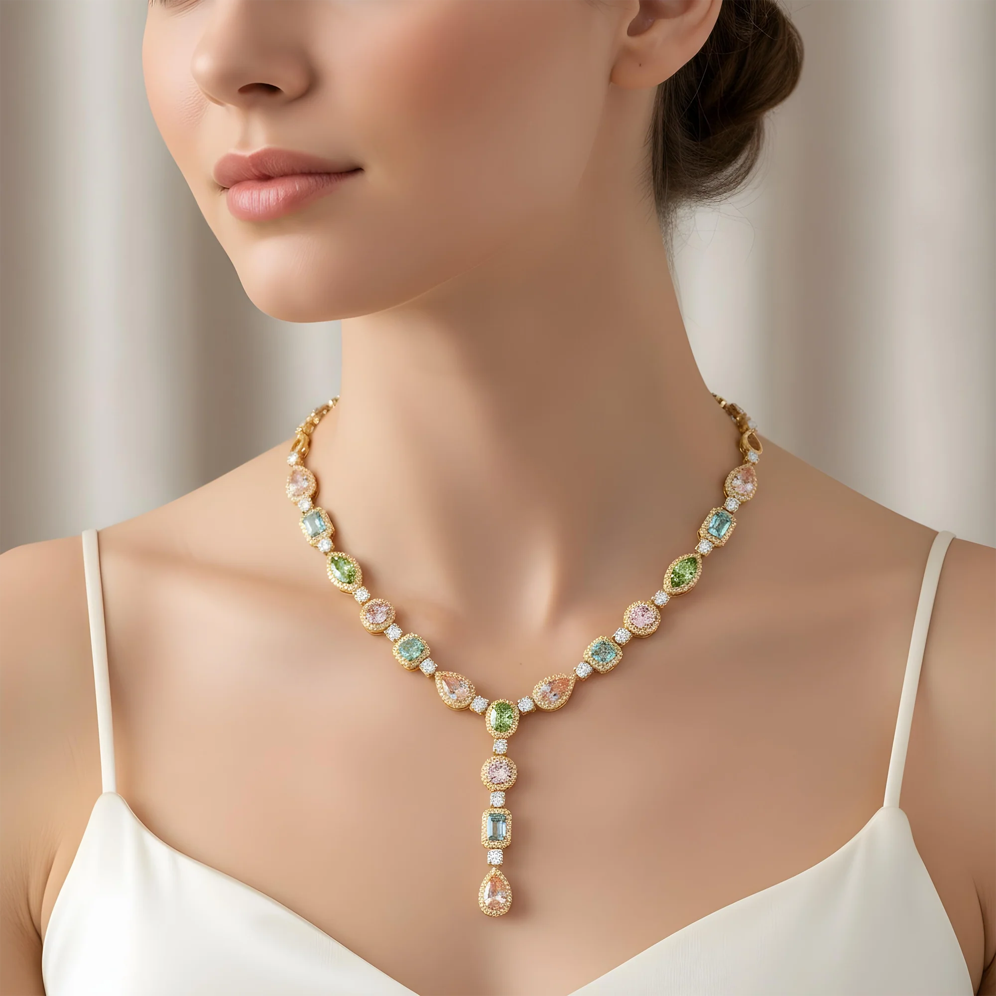 18K White Gold Multi Cut Fancy Color Diamond Drop Necklace 22.94ct (matching set) - Image 6