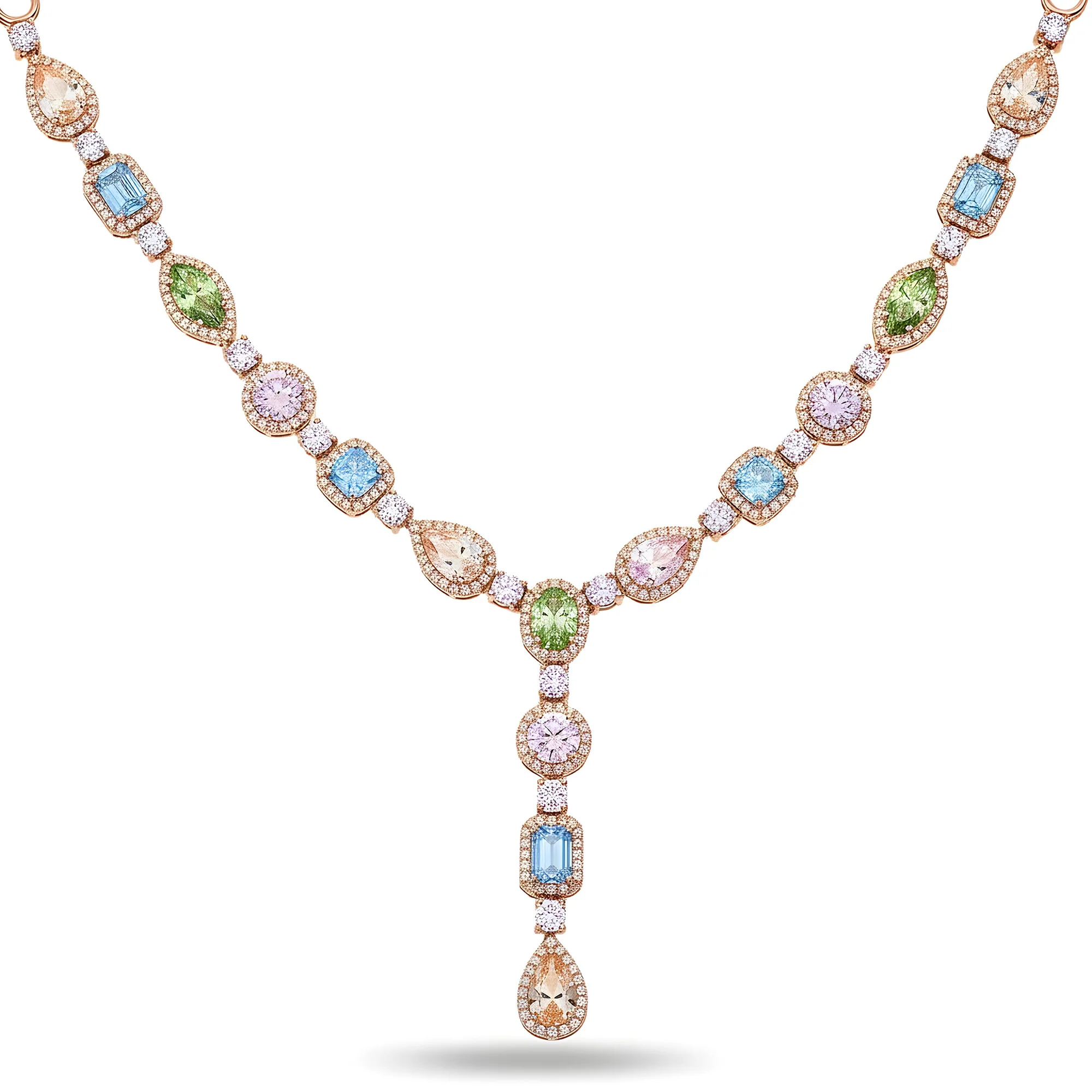 18K White Gold Multi Cut Fancy Color Diamond Drop Necklace 22.94ct (matching set) - Image 7