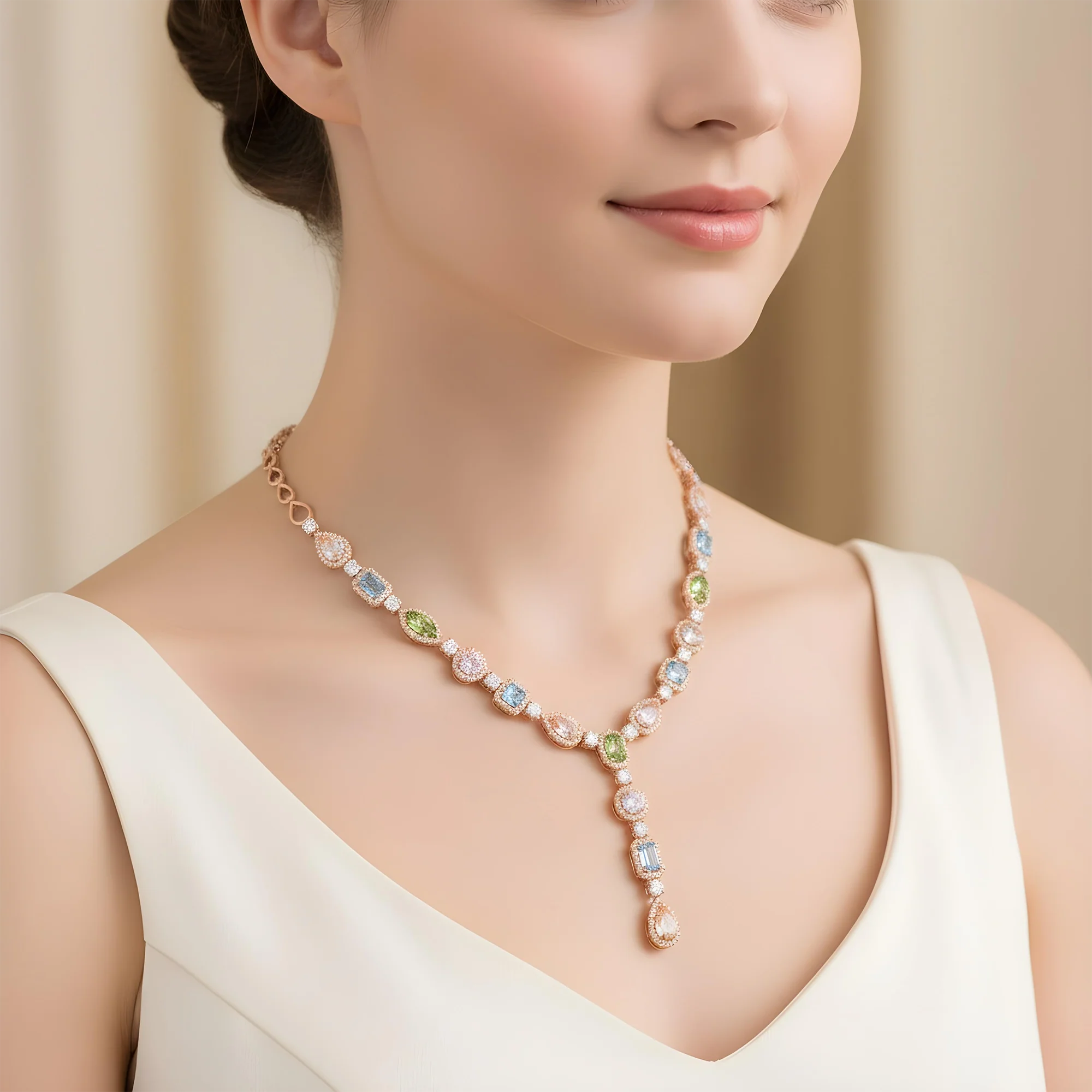18K White Gold Multi Cut Fancy Color Diamond Drop Necklace 22.94ct (matching set) - Image 8