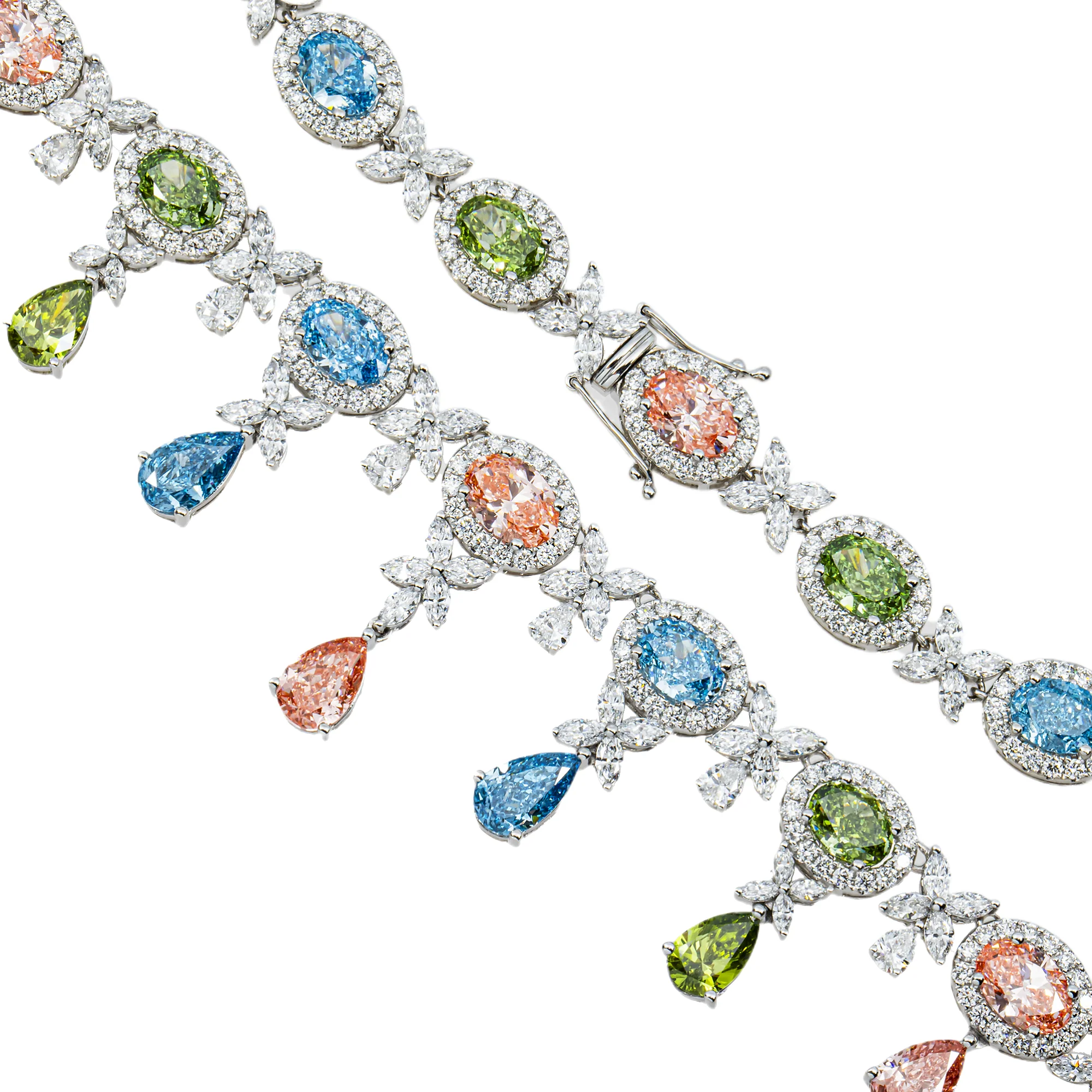18K White Gold Multi Cut Fancy Color Diamond Drop Necklace 45.23ct - Image 3