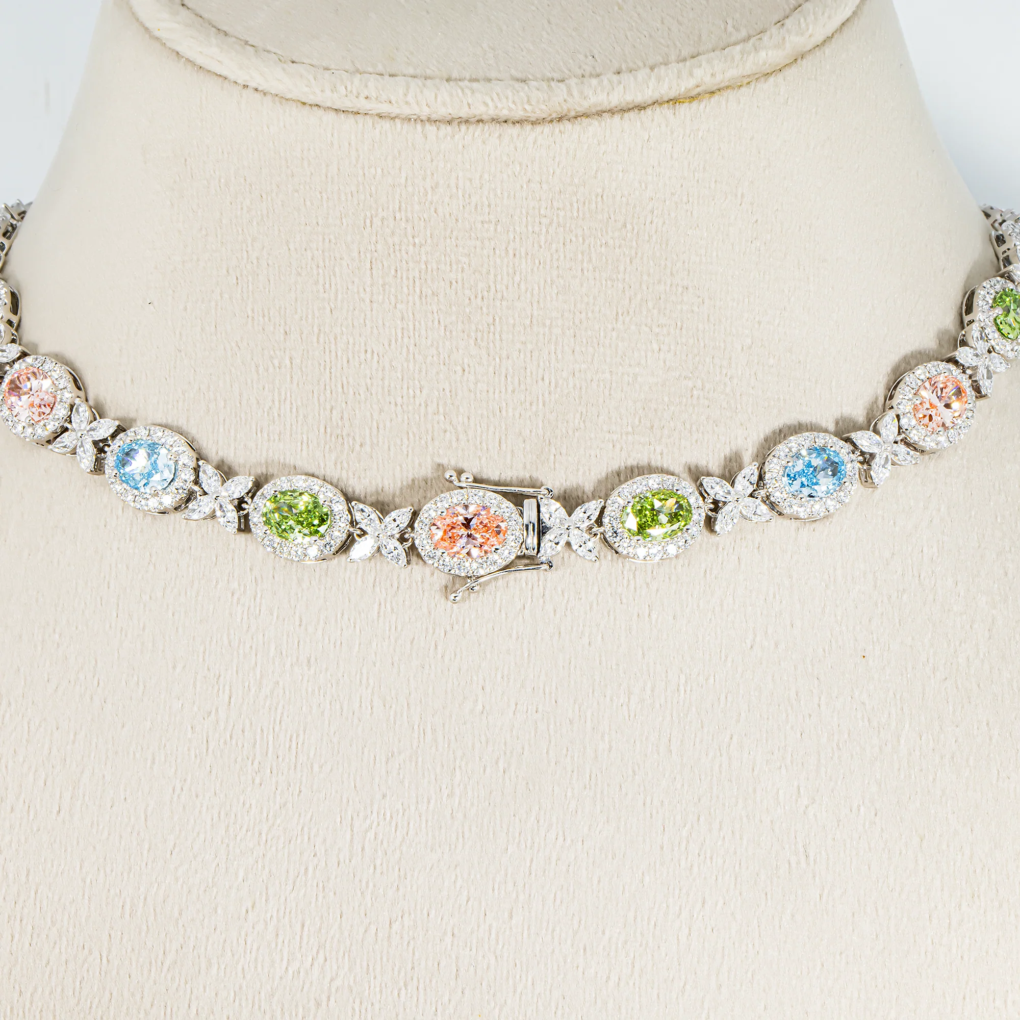 18K White Gold Multi Cut Fancy Color Diamond Drop Necklace 45.23ct - Image 4