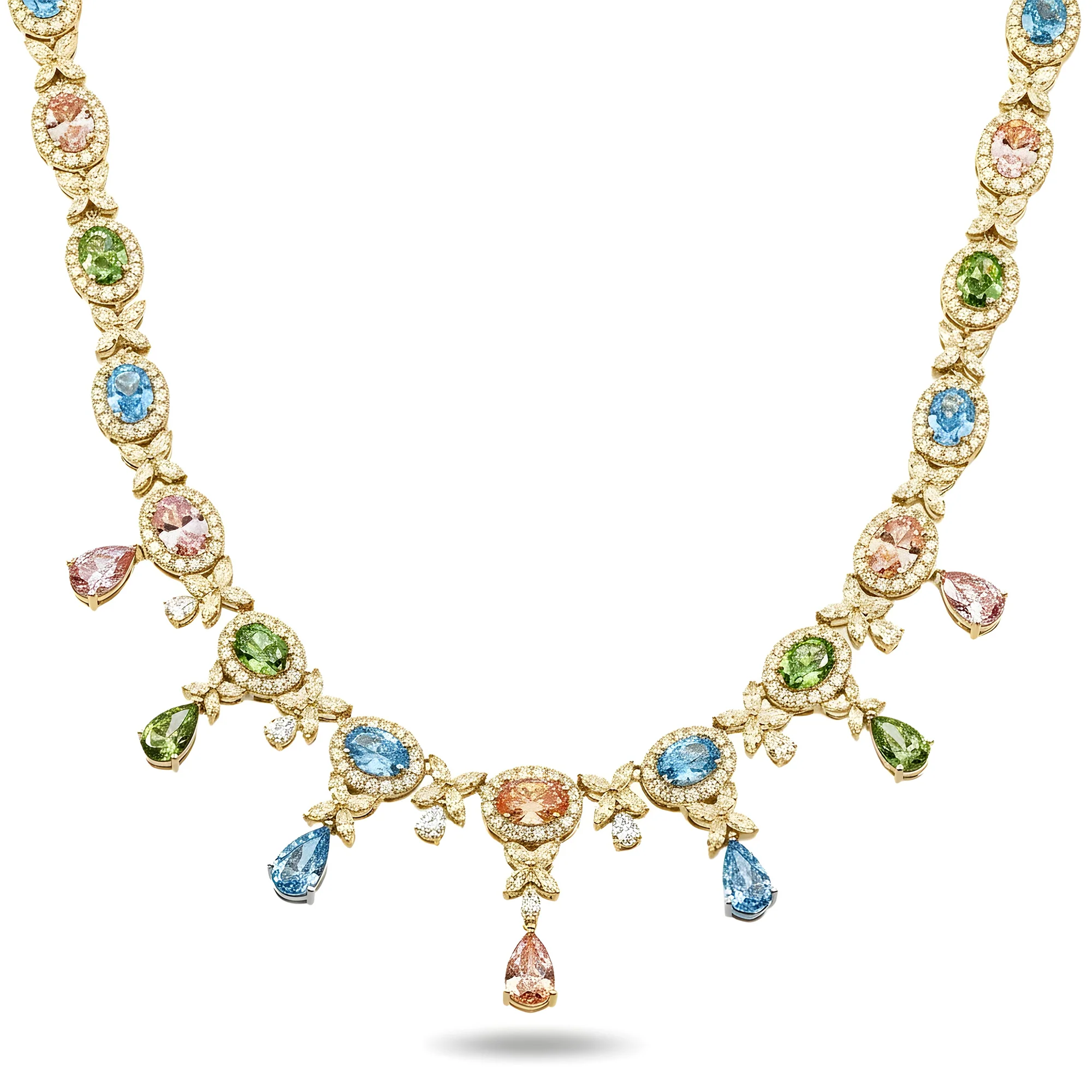 18K White Gold Multi Cut Fancy Color Diamond Drop Necklace 45.23ct - Image 5