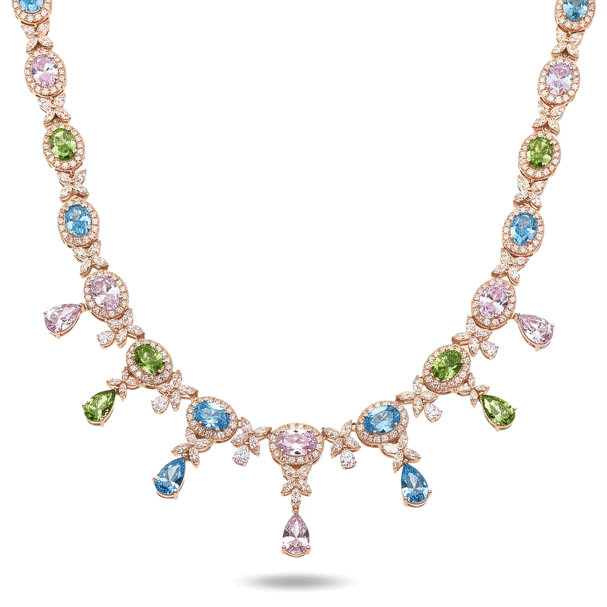 18K White Gold Multi Cut Fancy Color Diamond Drop Necklace 45.23ct - Image 7