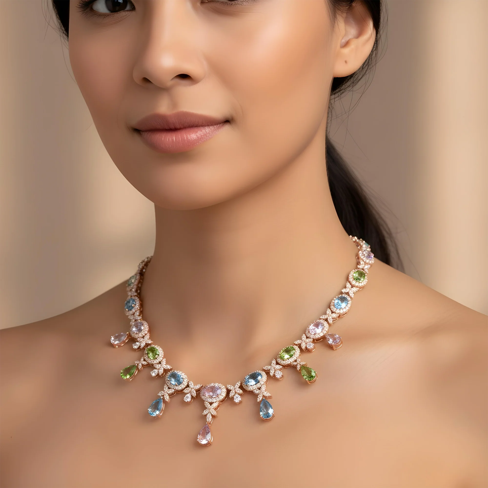 18K White Gold Multi Cut Fancy Color Diamond Drop Necklace 45.23ct - Image 8