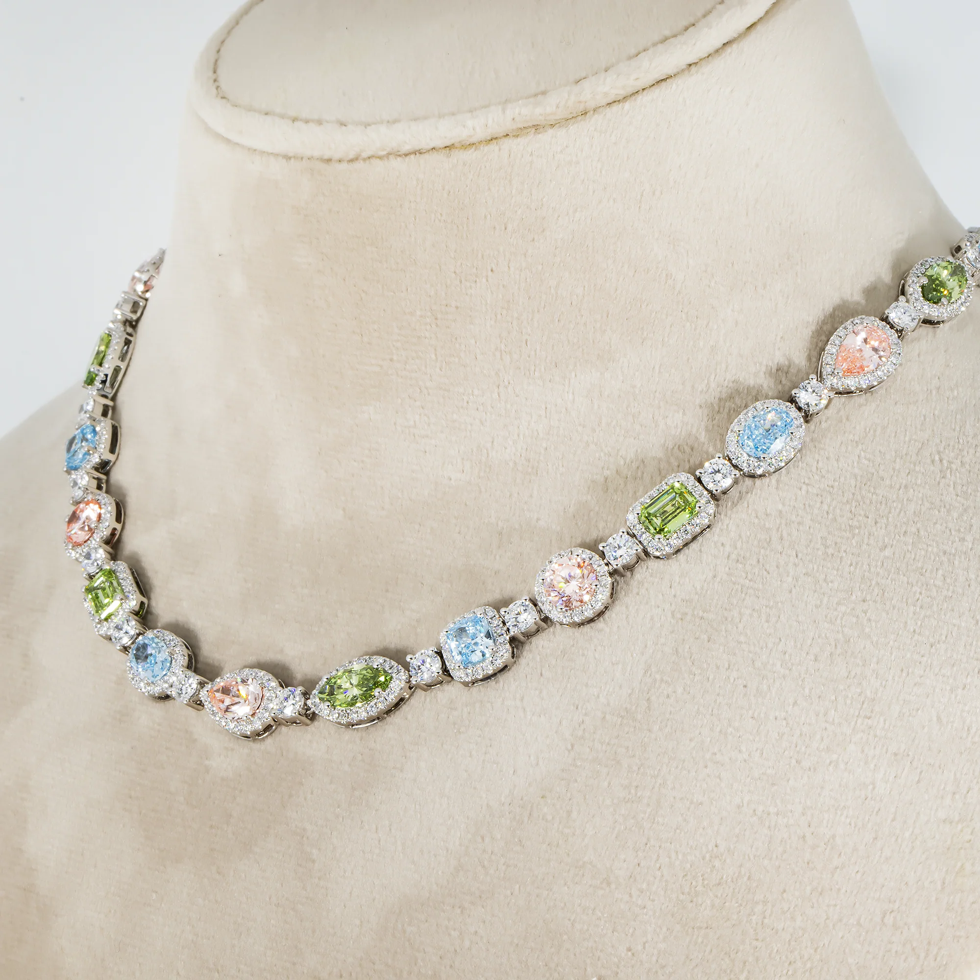 18K White Gold Multi Cut & Fancy Color Diamond Necklace 36.81ct (matching set) - Image 2