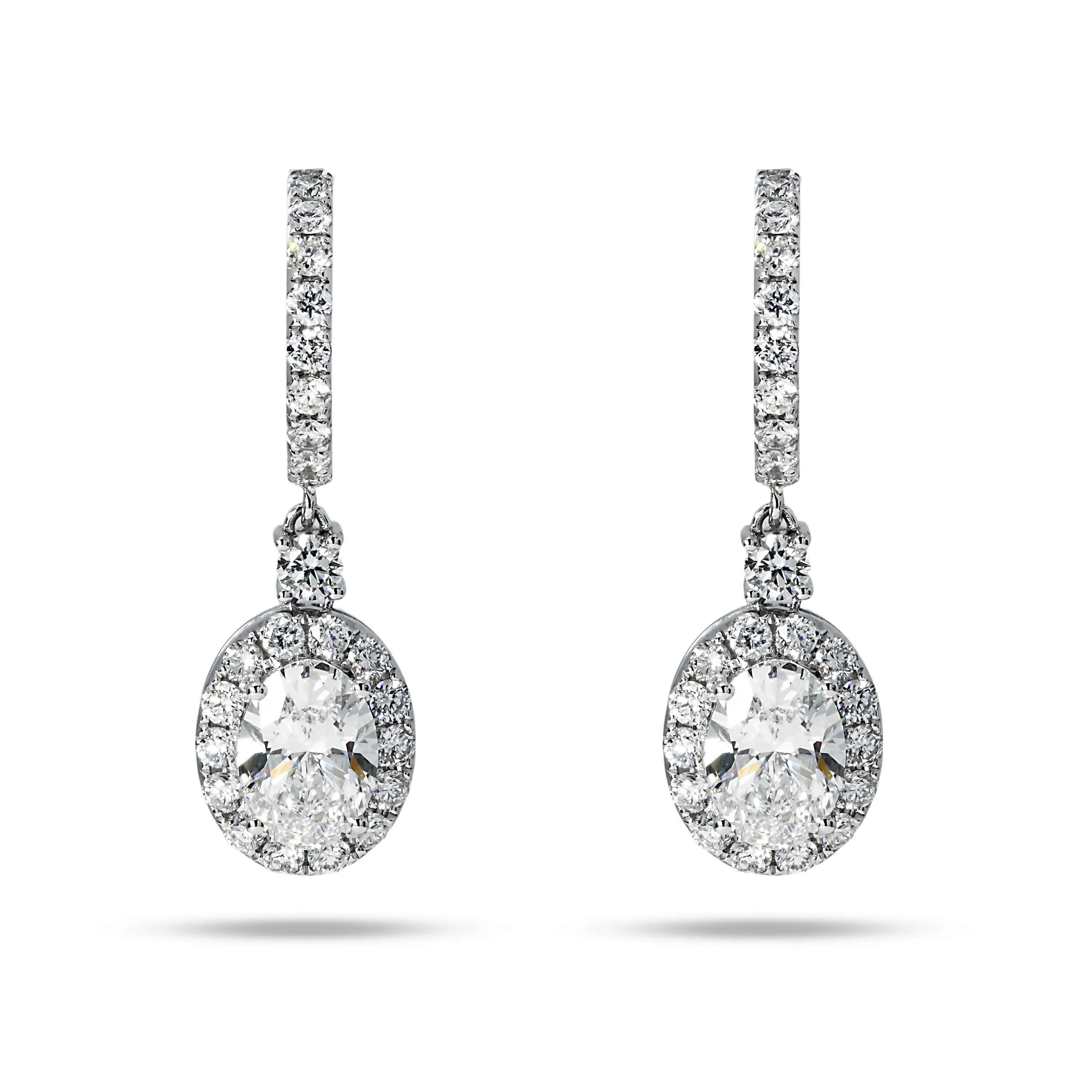 18K White Gold Oval Cut Diamond Drop Earring W/ Round Diamond Halo 5.14ctw