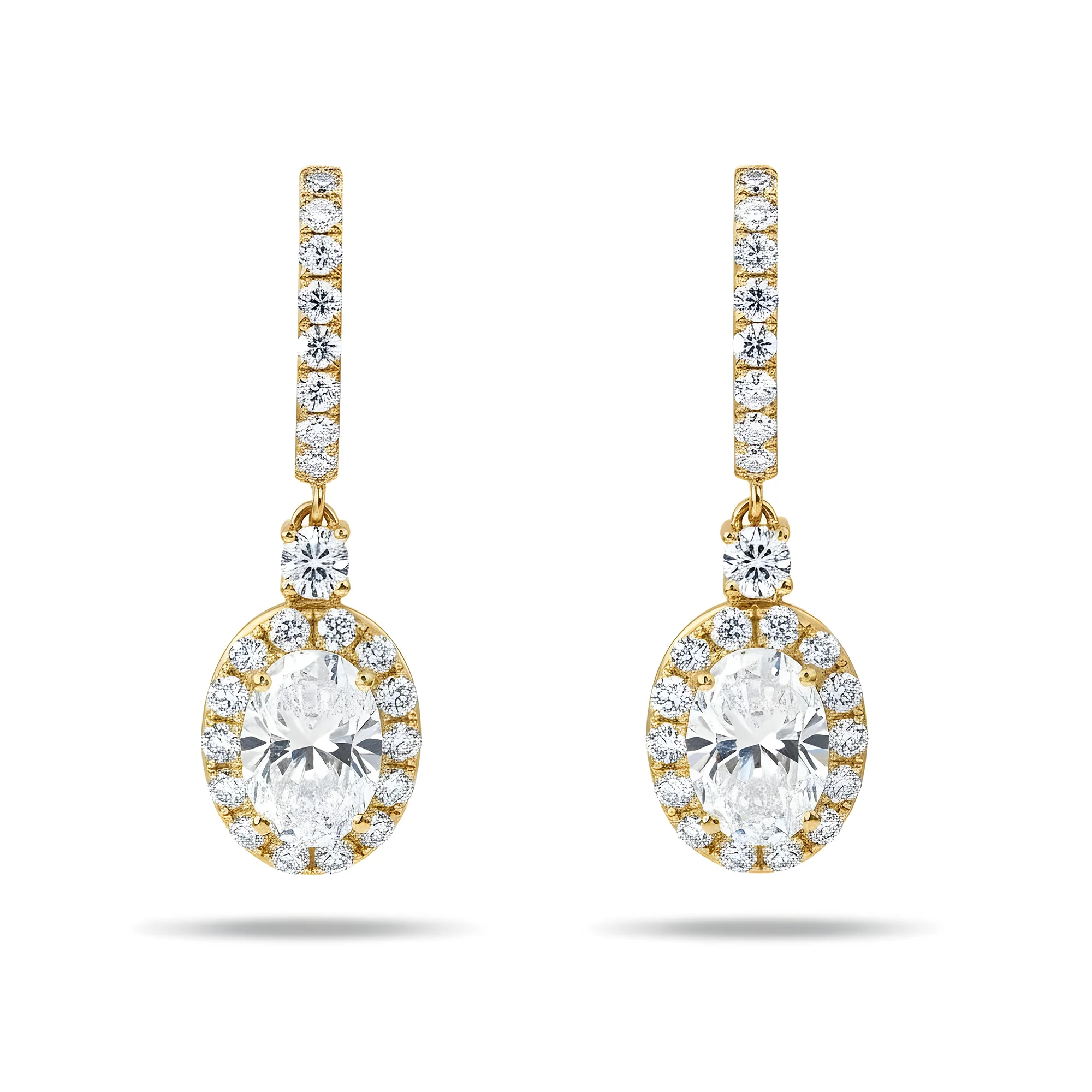 18K White Gold Oval Cut Diamond Drop Earring W/ Round Diamond Halo 5.14ctw - Image 4
