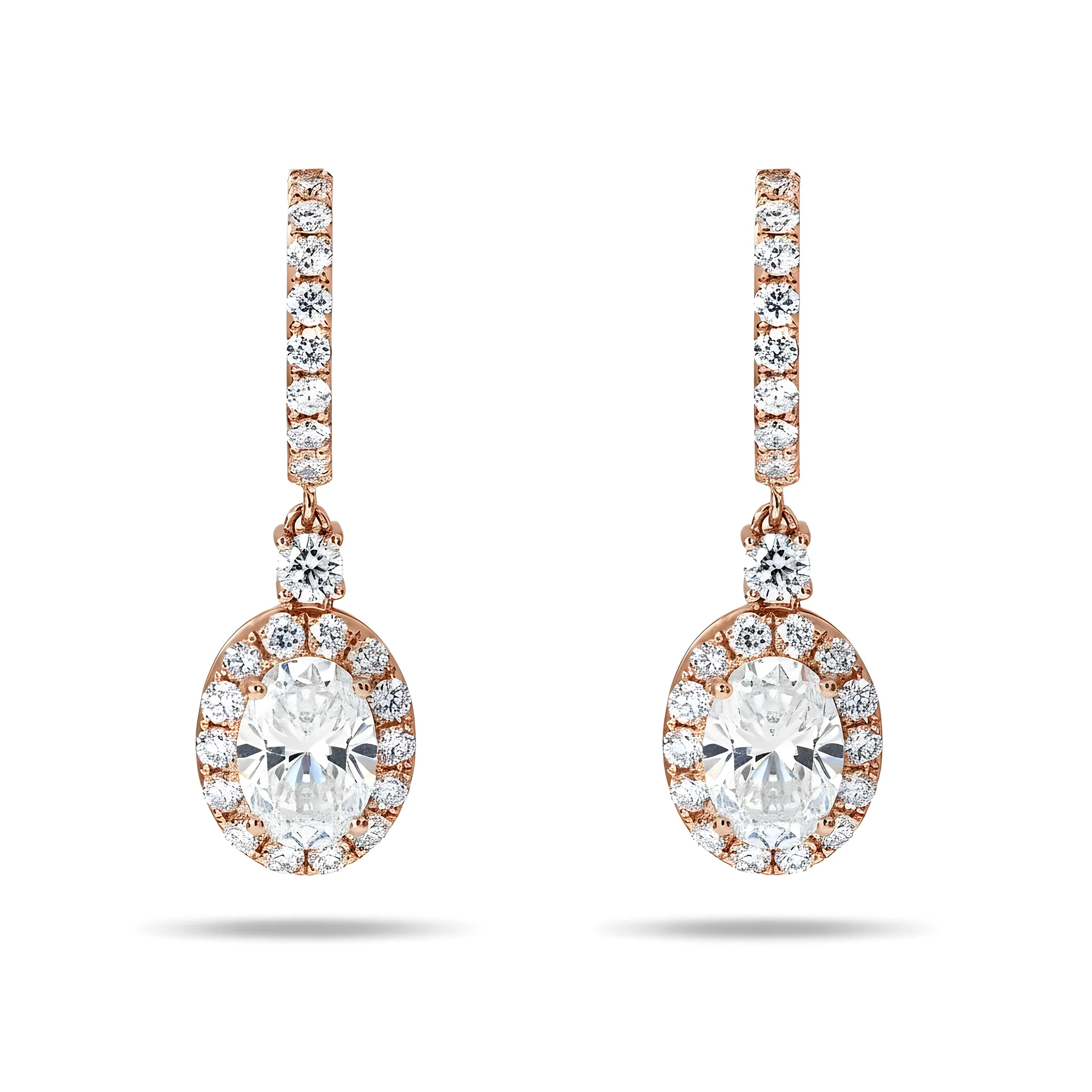 18K White Gold Oval Cut Diamond Drop Earring W/ Round Diamond Halo 5.14ctw - Image 6