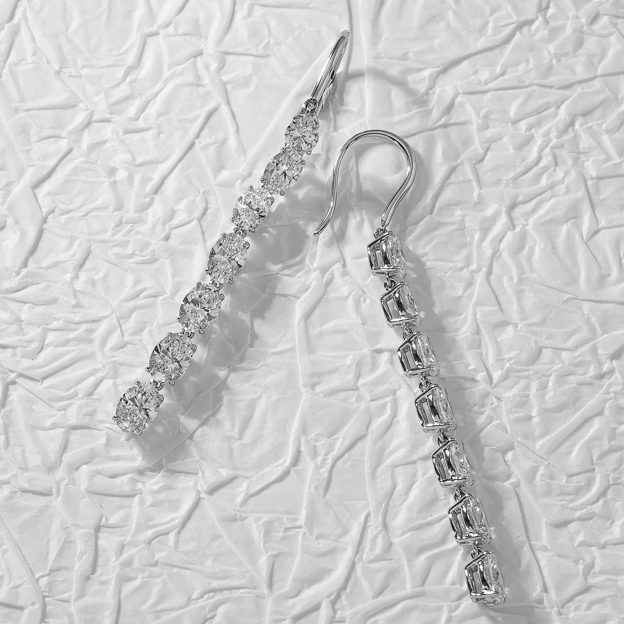 18K White Gold Oval Cut Diamond Drop Earrings 8.48ctw - Image 2
