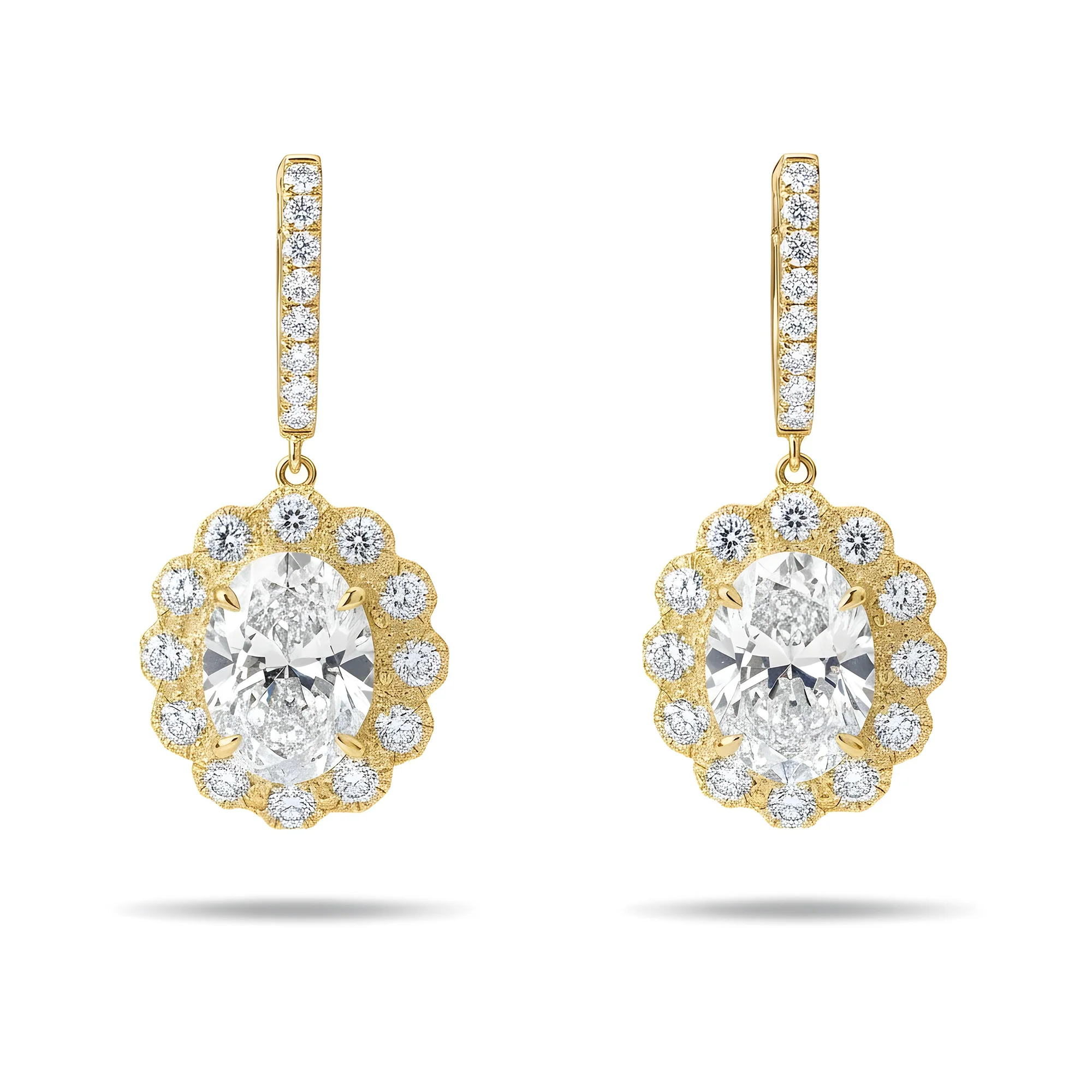 18k White Gold Oval Cut Diamond Drop Earrings W/ Round Diamond Halo 8.27ctw - Image 4
