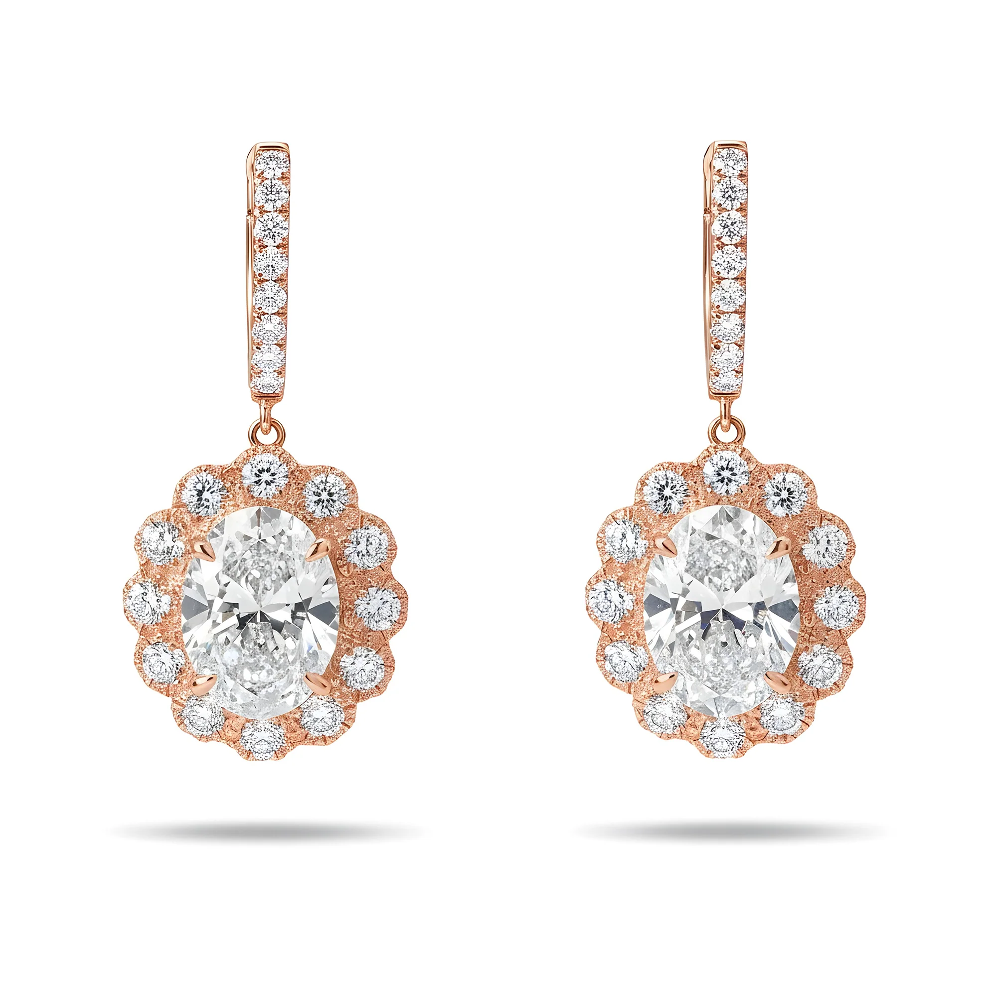 18k White Gold Oval Cut Diamond Drop Earrings W/ Round Diamond Halo 8.27ctw - Image 6
