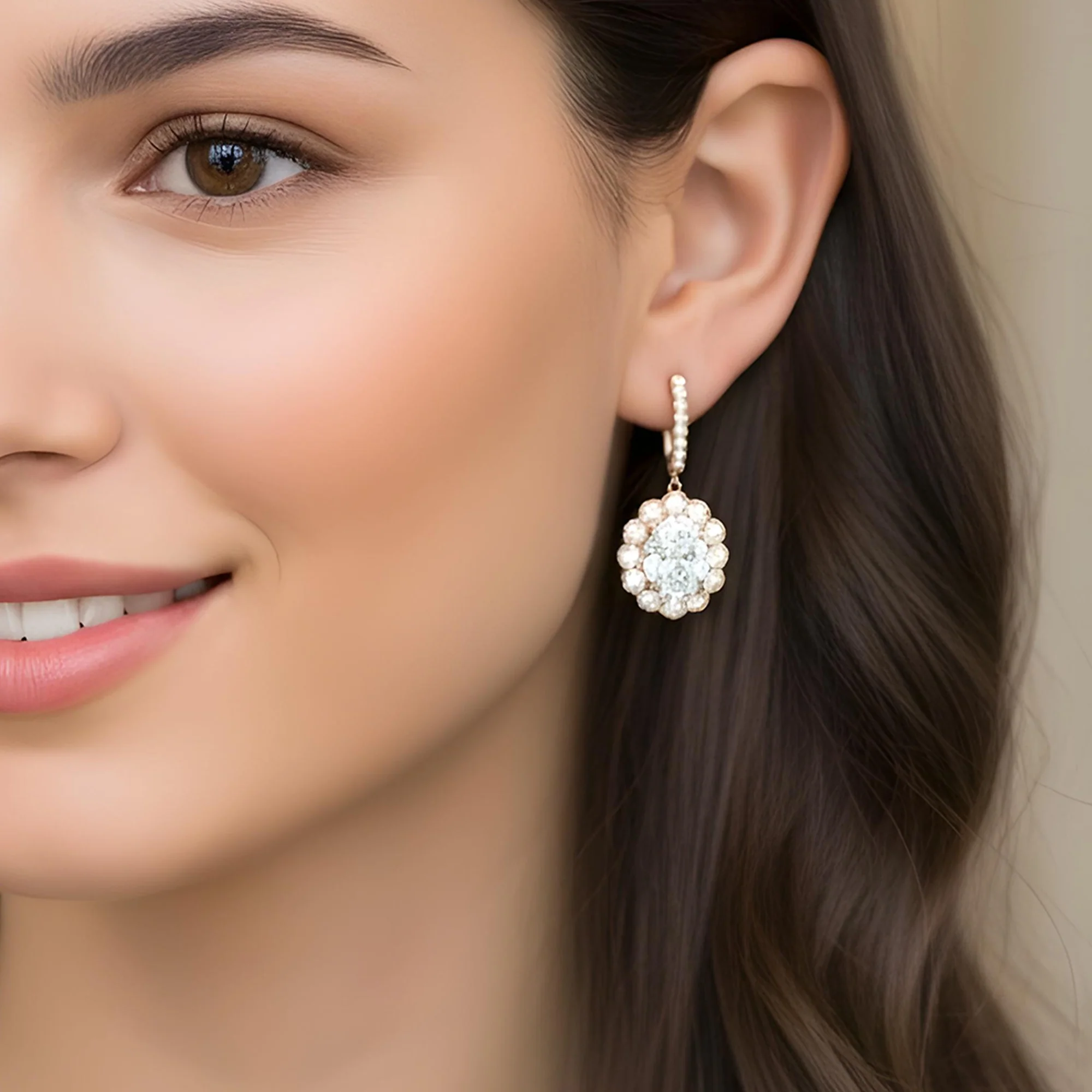 18k White Gold Oval Cut Diamond Drop Earrings W/ Round Diamond Halo 8.27ctw - Image 7