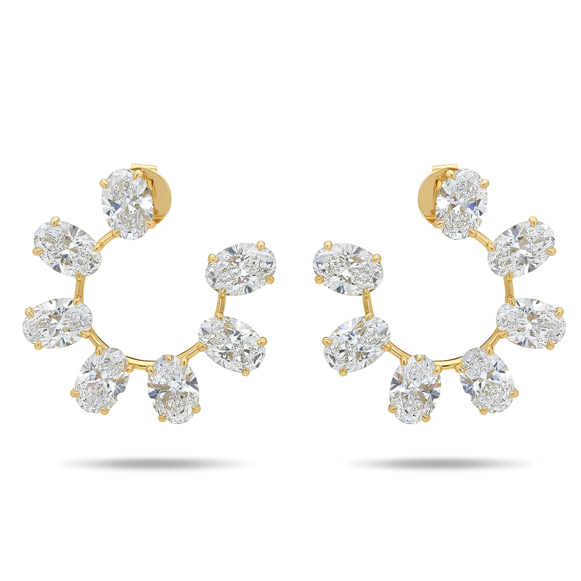 18K White Gold Oval Cut Diamond Front Facing Hoop Earrings 10.13ctw - Image 4