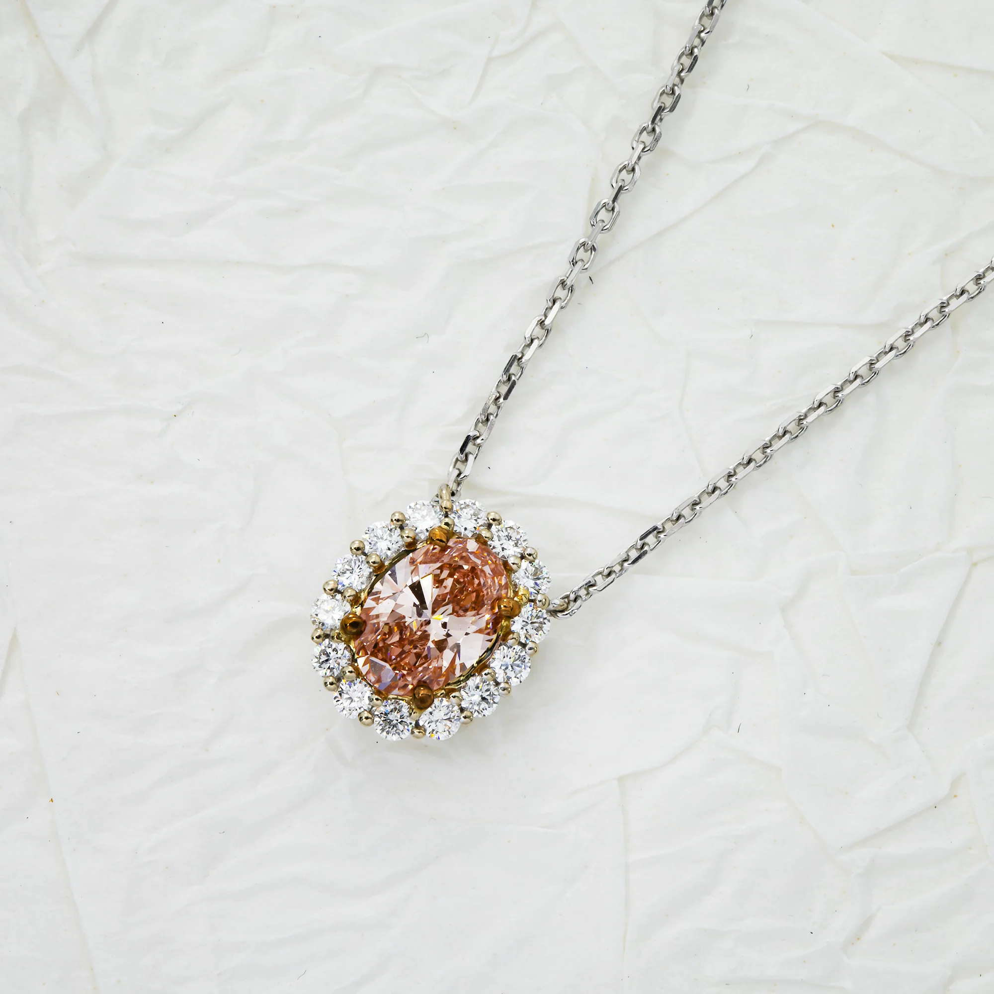 18K White Gold Oval Cut Fancy Pink Diamond Necklace 1.38ct - Image 4