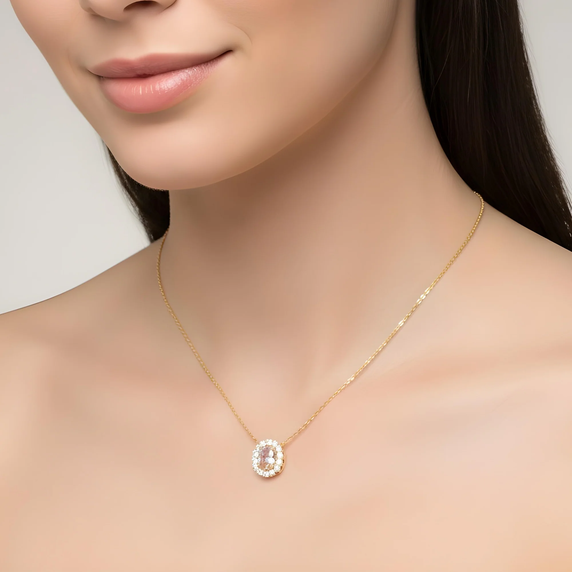 18K White Gold Oval Cut Fancy Pink Diamond Necklace 1.38ct - Image 6