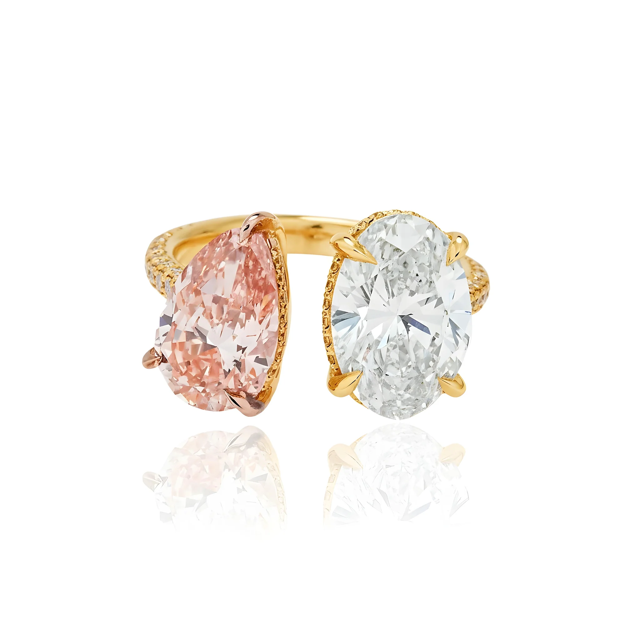 18K White Gold Oval Cut & Fancy Pink Pear Cut Double Diamond Toi et Moi Ring 7.93ctw - Image 7