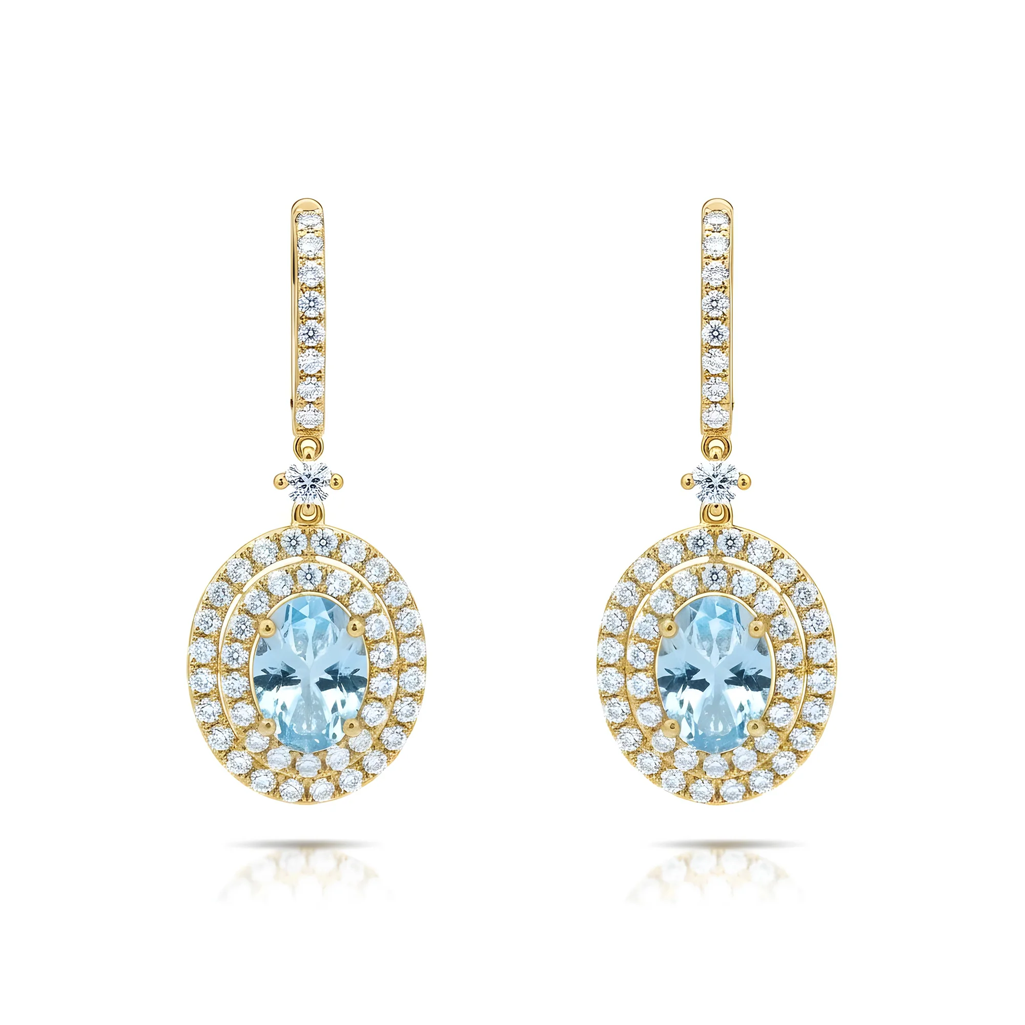 18K White Gold Oval Cut Fancy Vivid Blue Diamond Drop Earrings 3.29ctw - Image 4