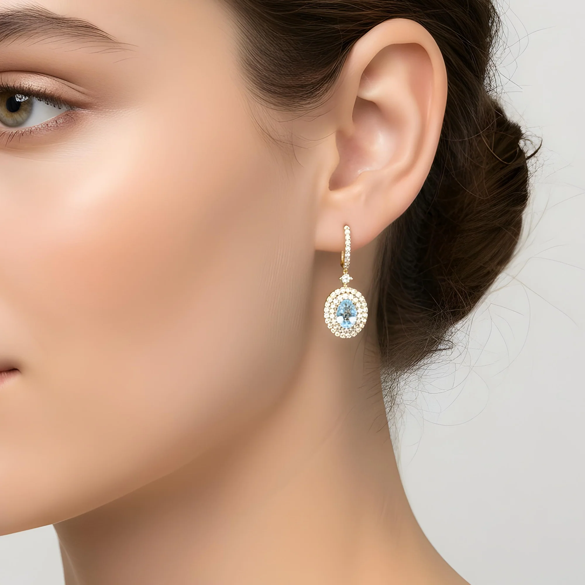 18K White Gold Oval Cut Fancy Vivid Blue Diamond Drop Earrings 3.29ctw - Image 5