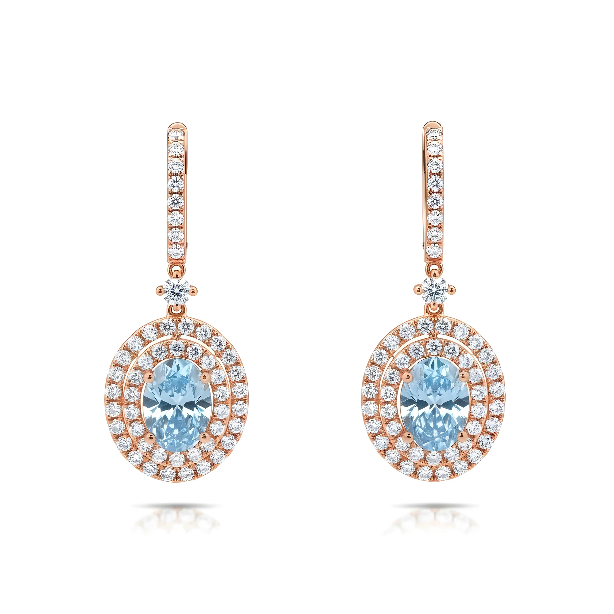 18K White Gold Oval Cut Fancy Vivid Blue Diamond Drop Earrings 3.29ctw - Image 6