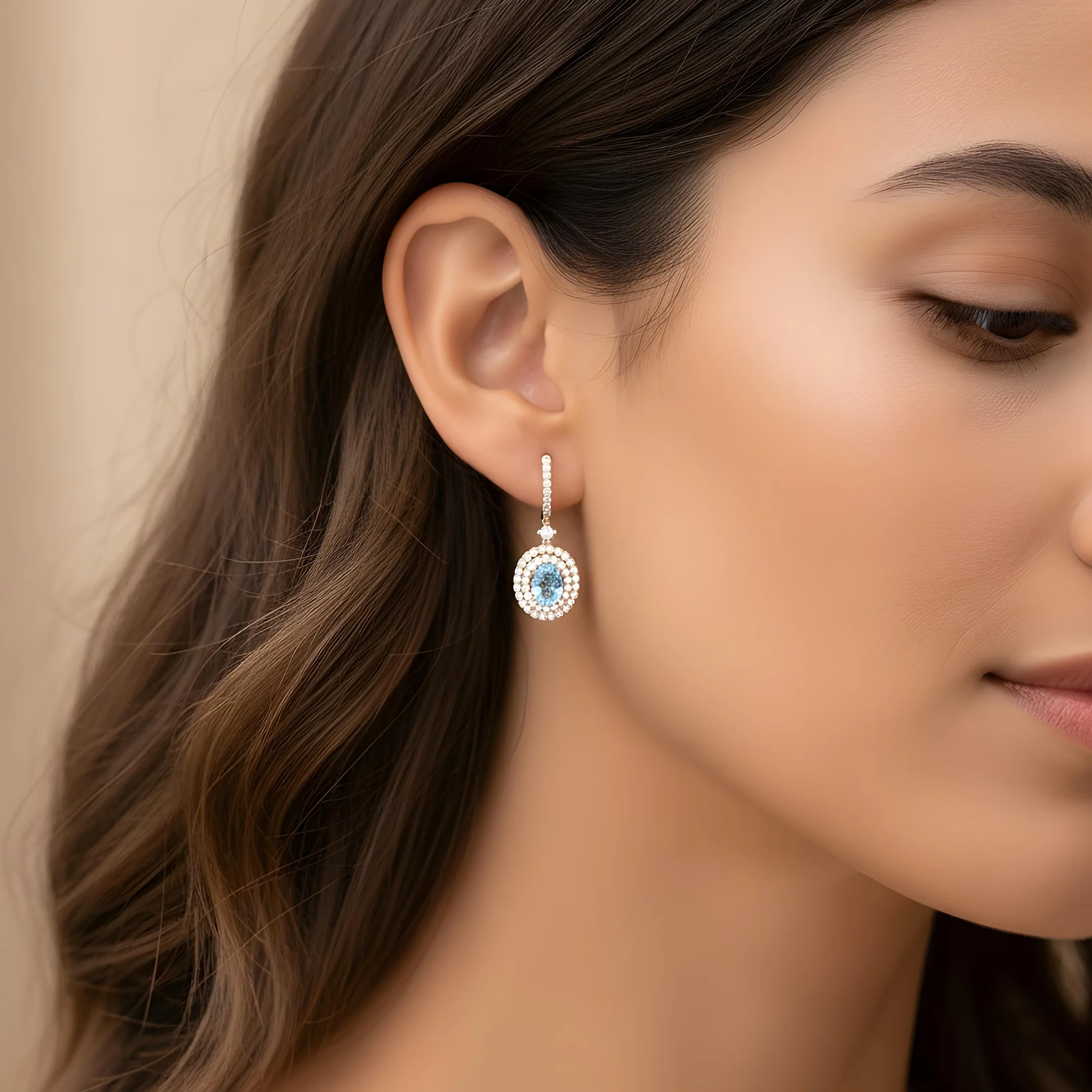 18K White Gold Oval Cut Fancy Vivid Blue Diamond Drop Earrings 3.29ctw - Image 7