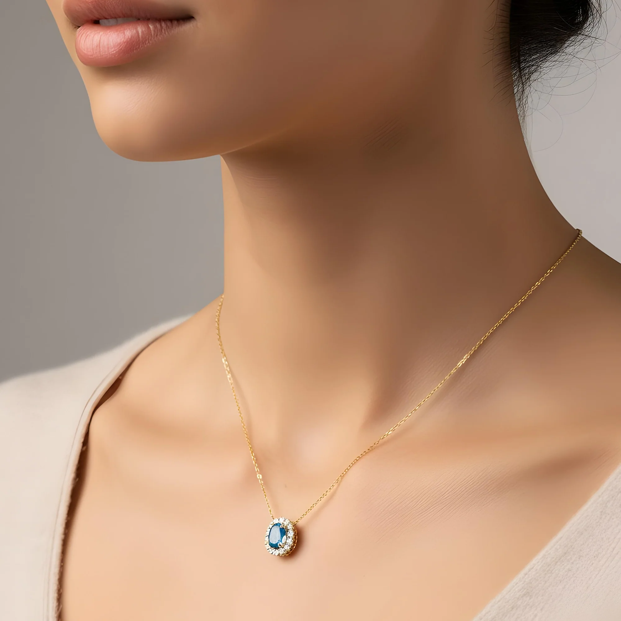 18K White Gold Oval Cut Fancy Vivid Blue Diamond Mini Pendant Necklace 1.38ctw - Image 4