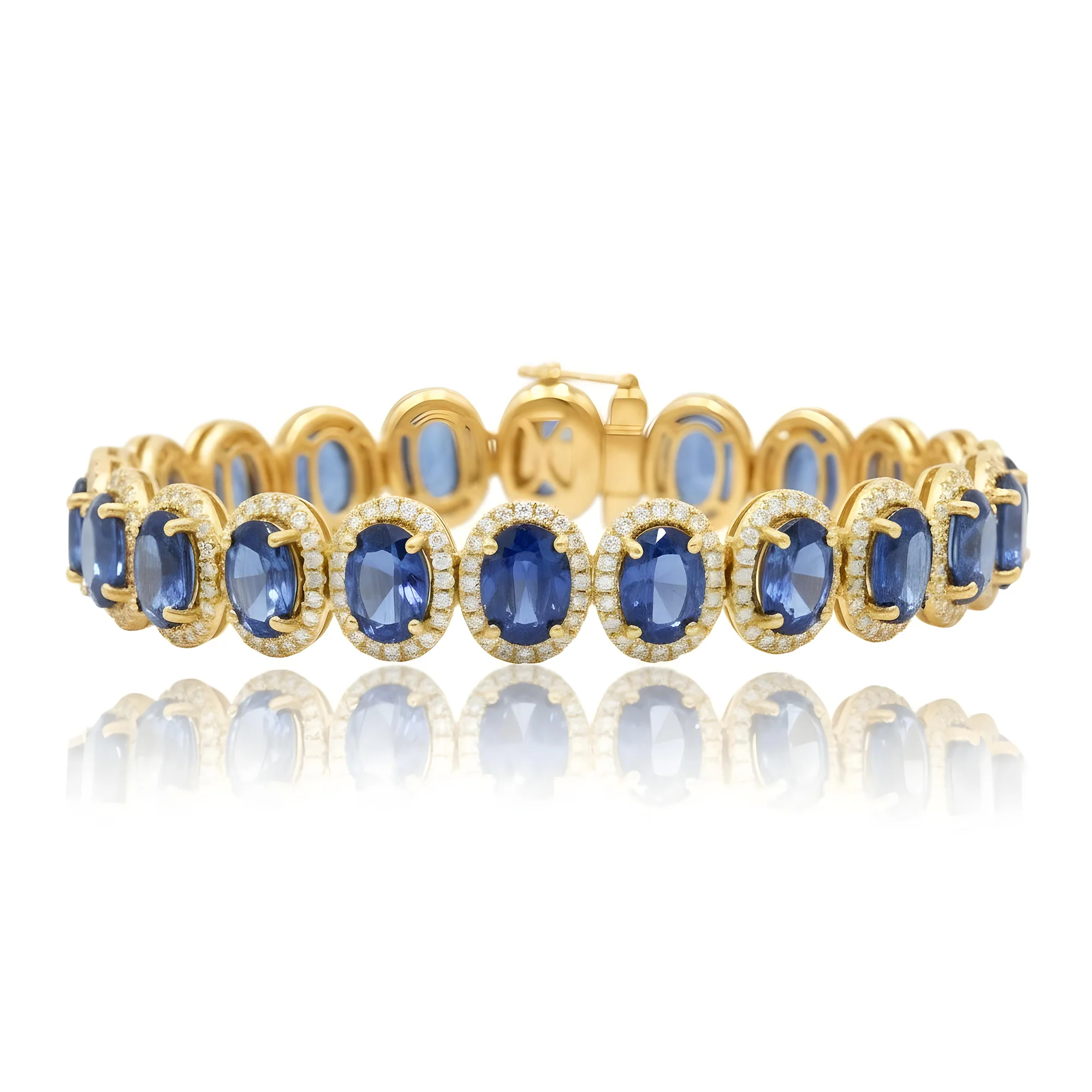18K White Gold Oval Cut Sapphire & Diamond Bracelet - Image 4