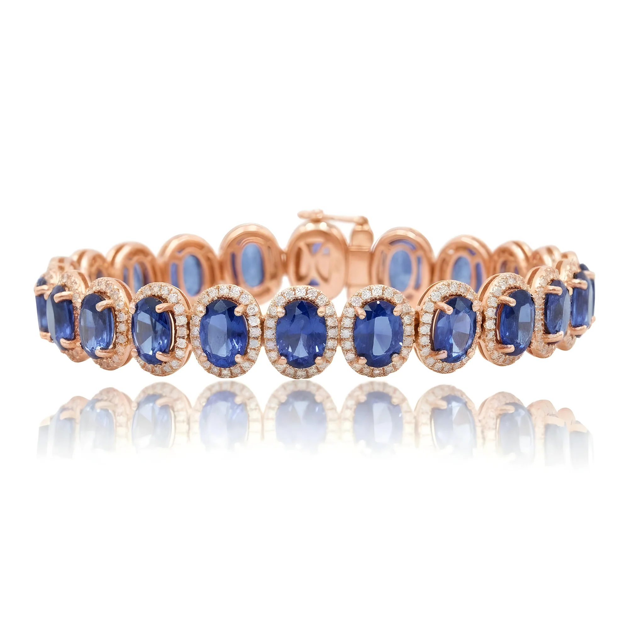 18K White Gold Oval Cut Sapphire & Diamond Bracelet - Image 6