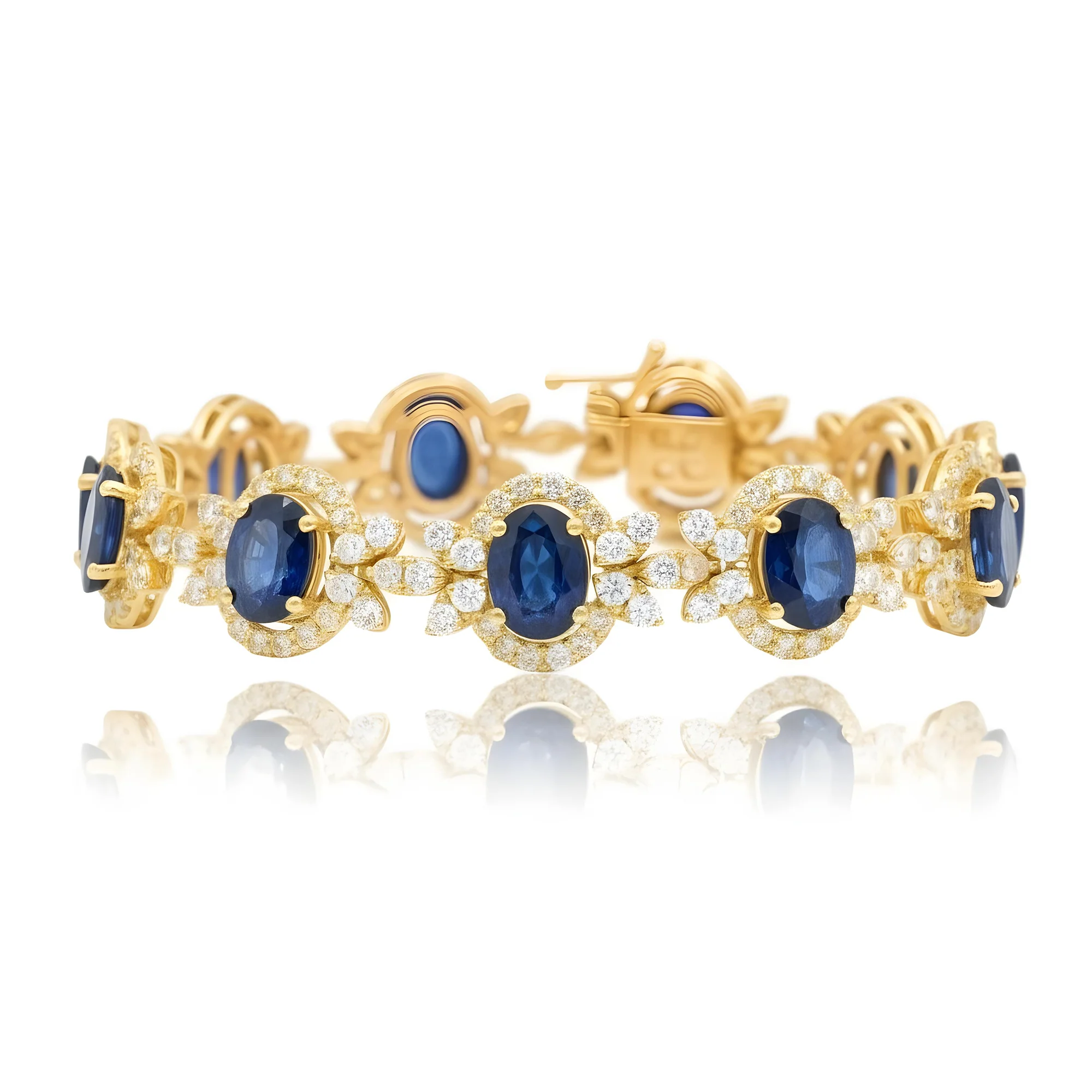 18K White Gold Oval Cut Sapphire & Diamond Bracelet - Image 4