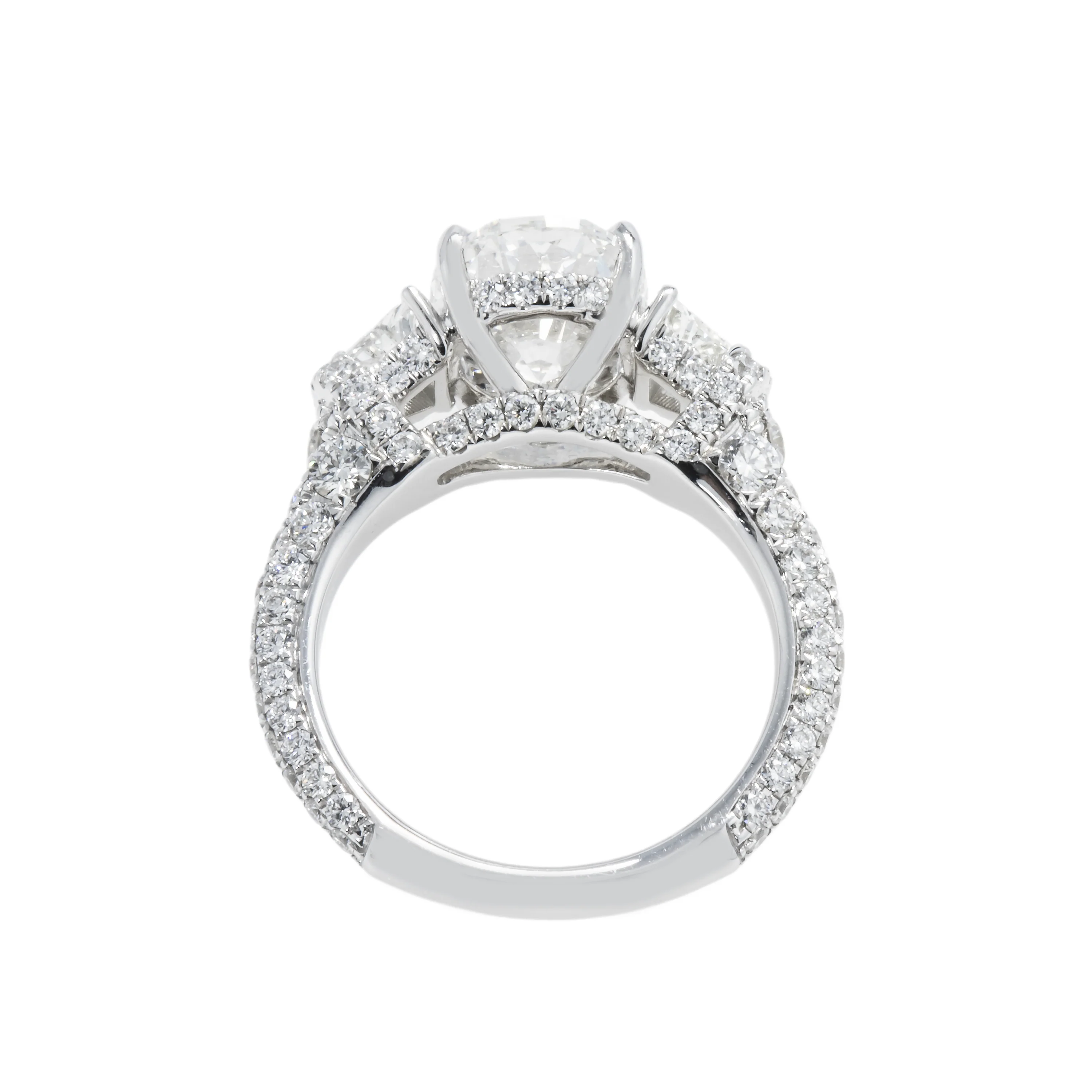 GIA 18K White Gold 3.40ct Oval Cut Triple Diamond Engagement Ring - Image 5