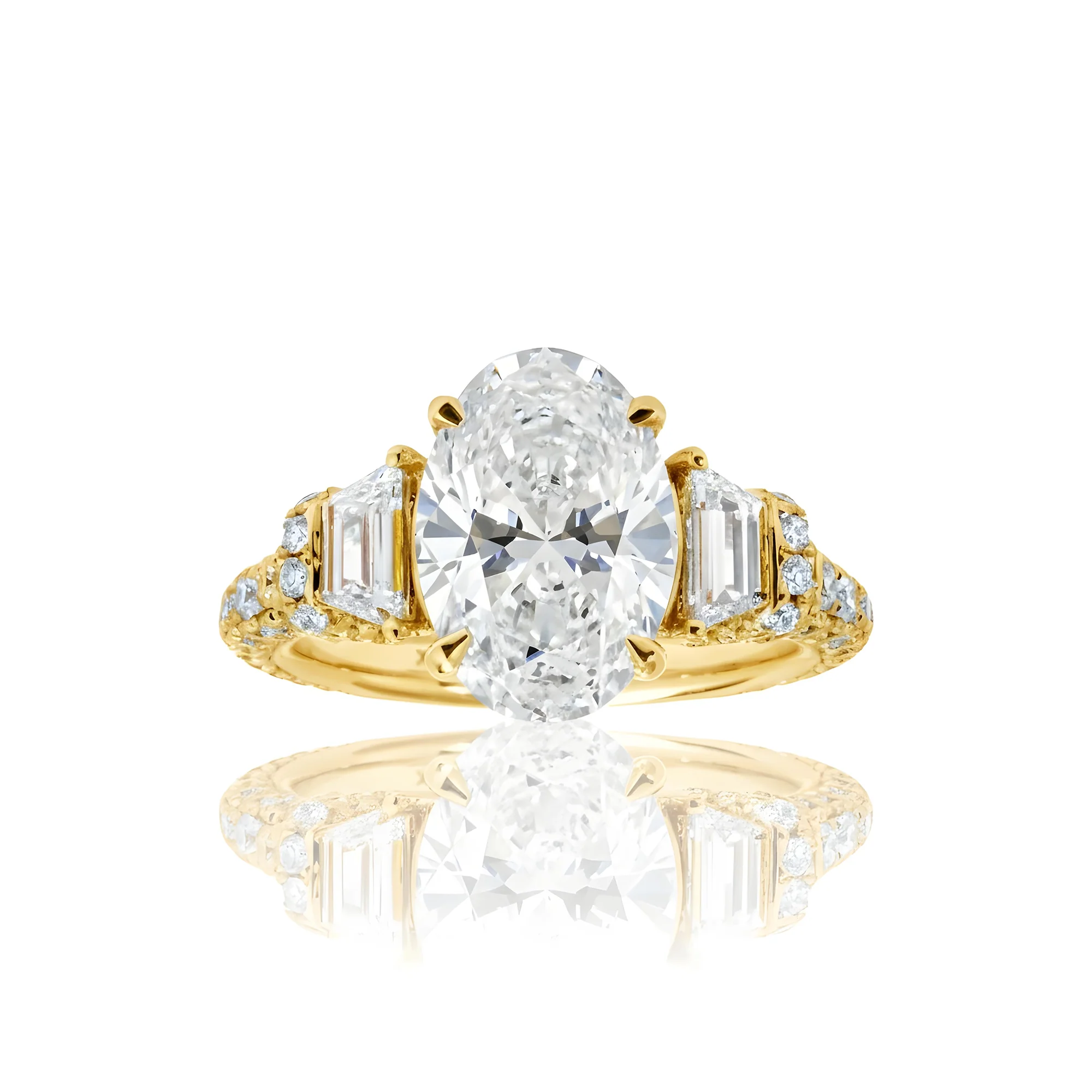 GIA 18K White Gold 3.40ct Oval Cut Triple Diamond Engagement Ring - Image 7