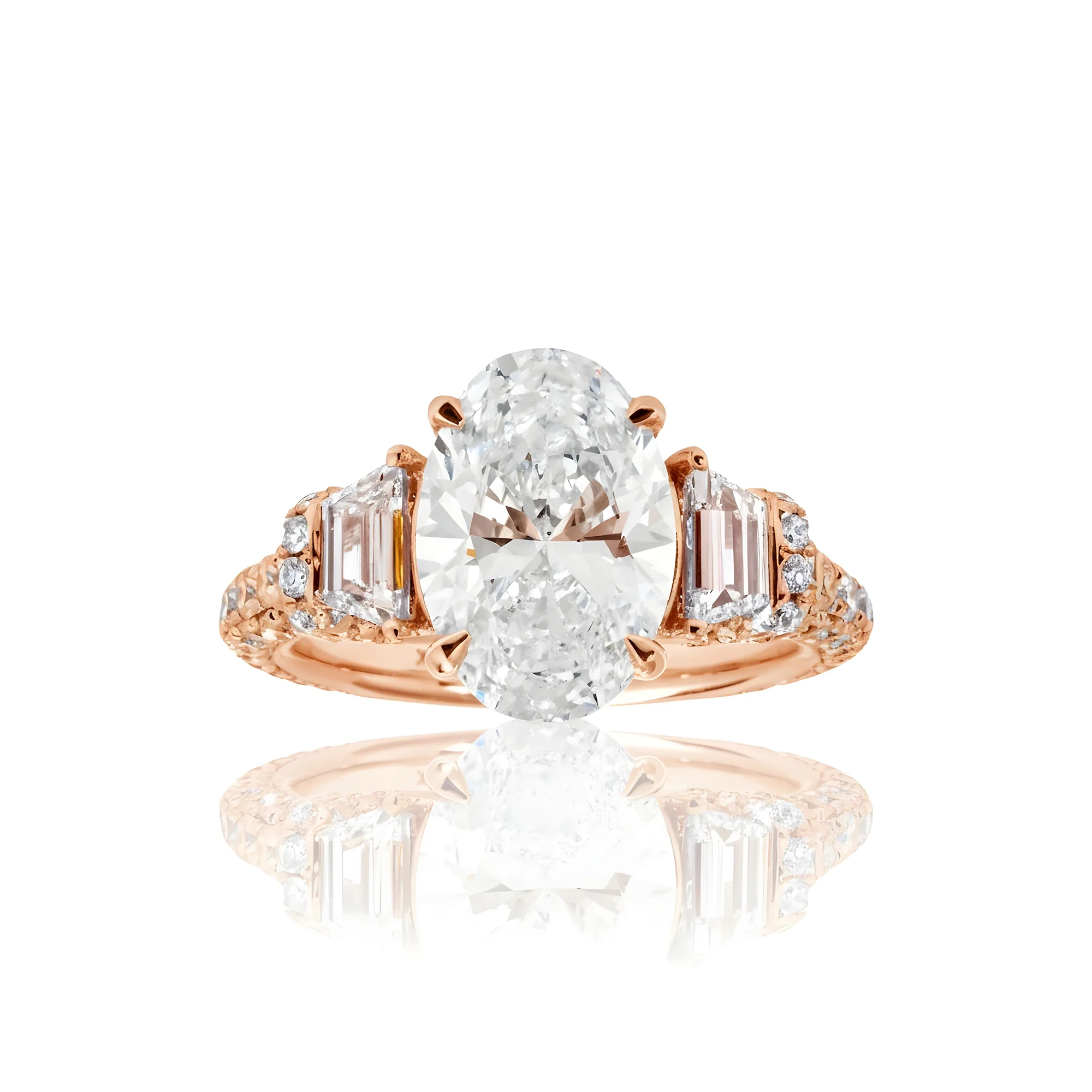 GIA 18K White Gold 3.40ct Oval Cut Triple Diamond Engagement Ring - Image 9