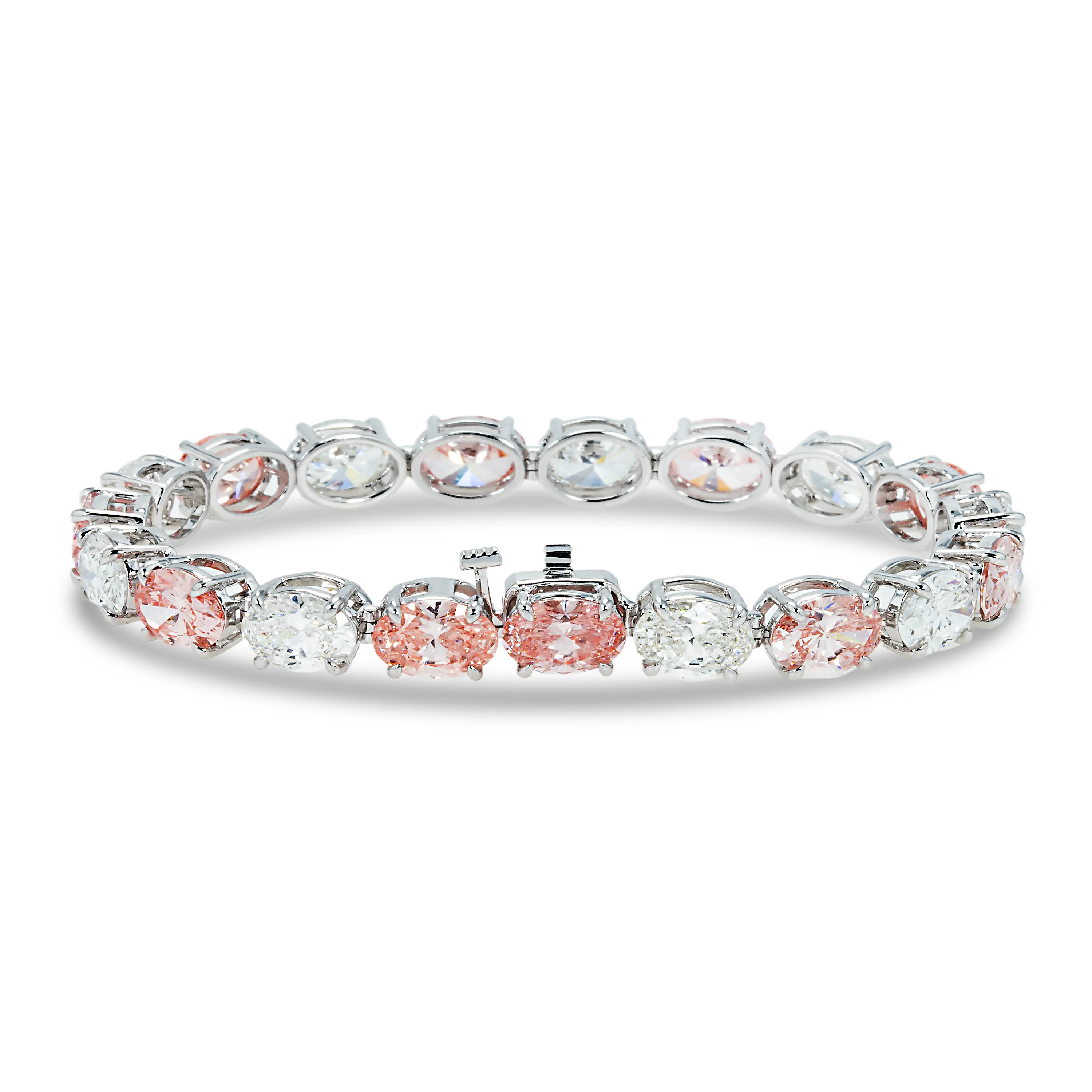 18K White Gold Oval Cut White & Fancy Pink Diamond Bracelet 19.39ct - Image 3