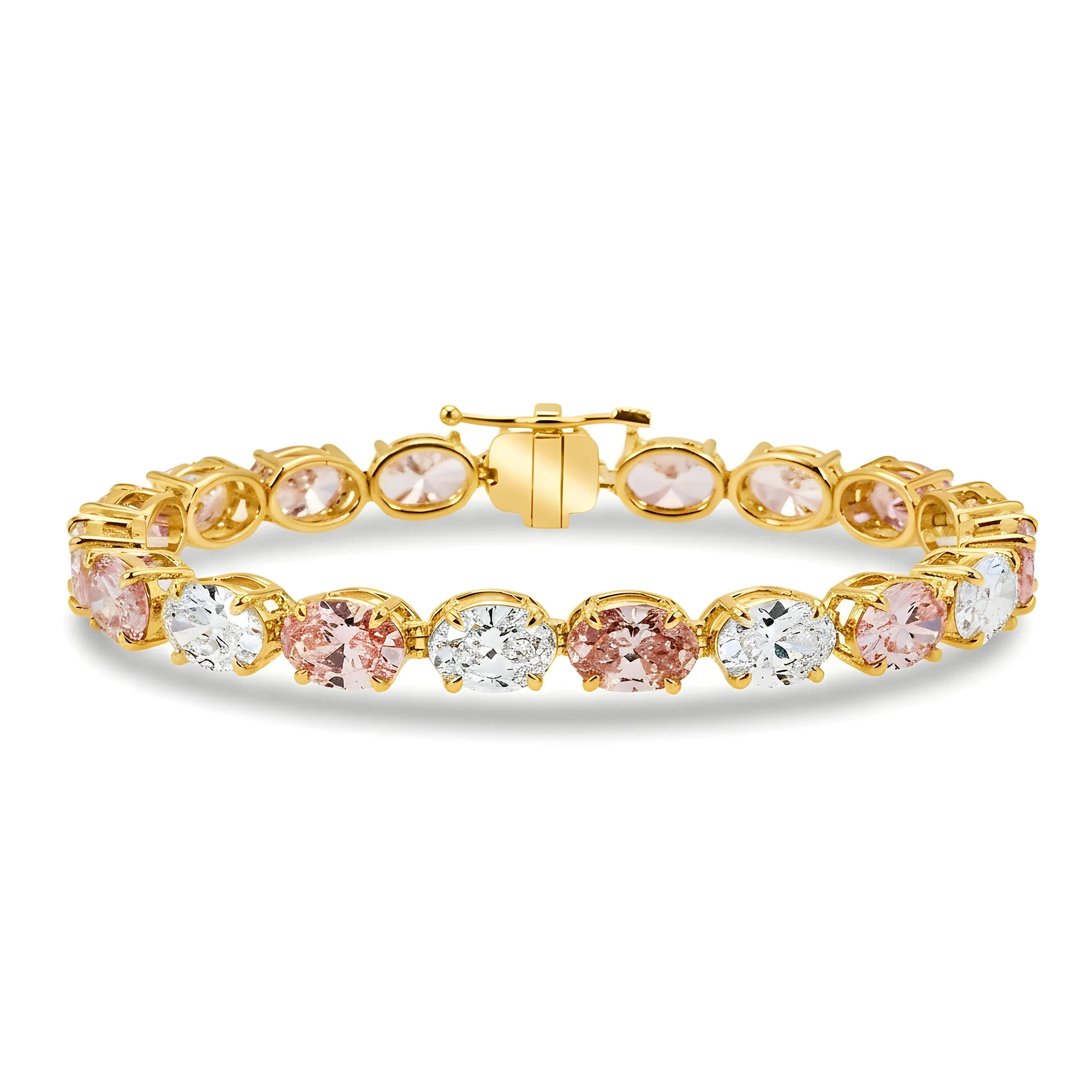 18K White Gold Oval Cut White & Fancy Pink Diamond Bracelet 19.39ct - Image 4