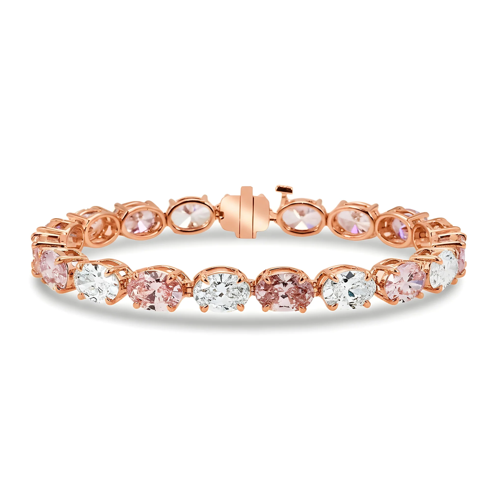 18K White Gold Oval Cut White & Fancy Pink Diamond Bracelet 19.39ct - Image 6