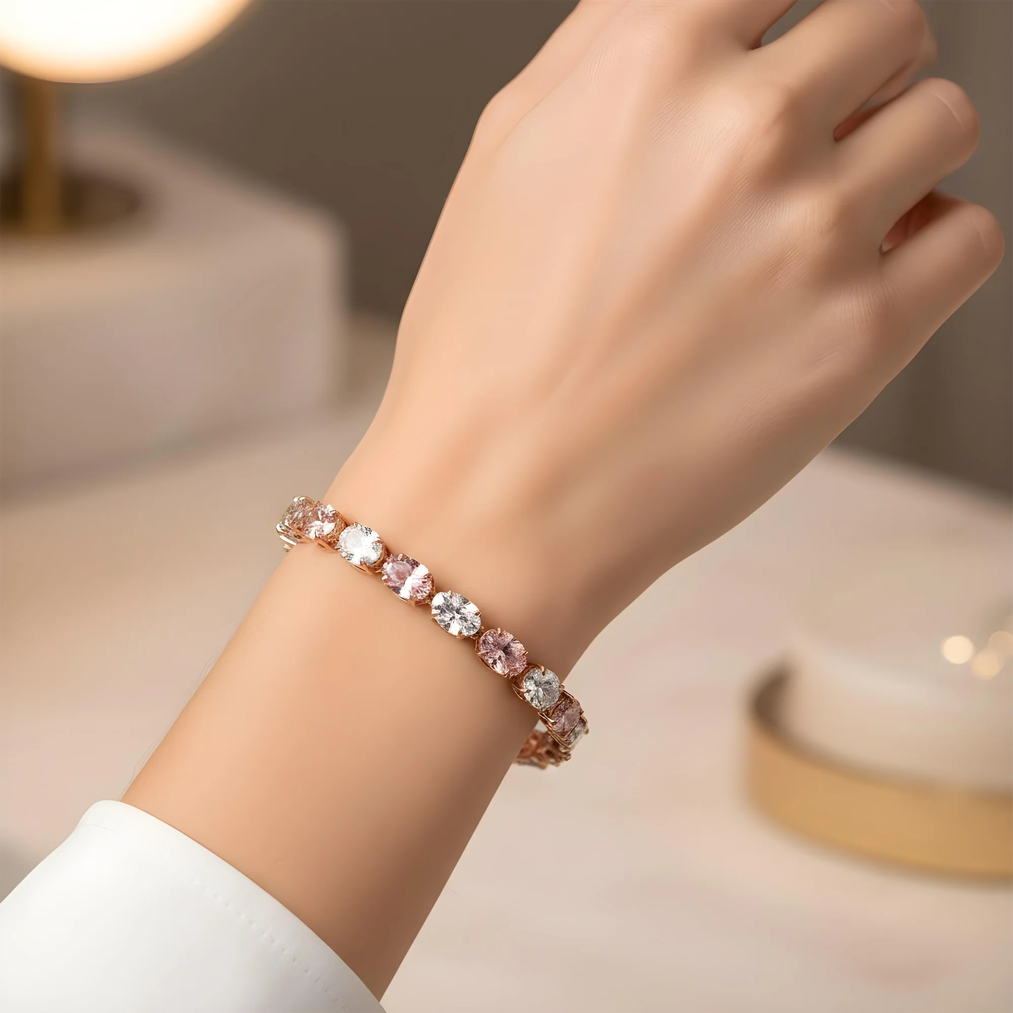 18K White Gold Oval Cut White & Fancy Pink Diamond Bracelet 19.39ct - Image 7