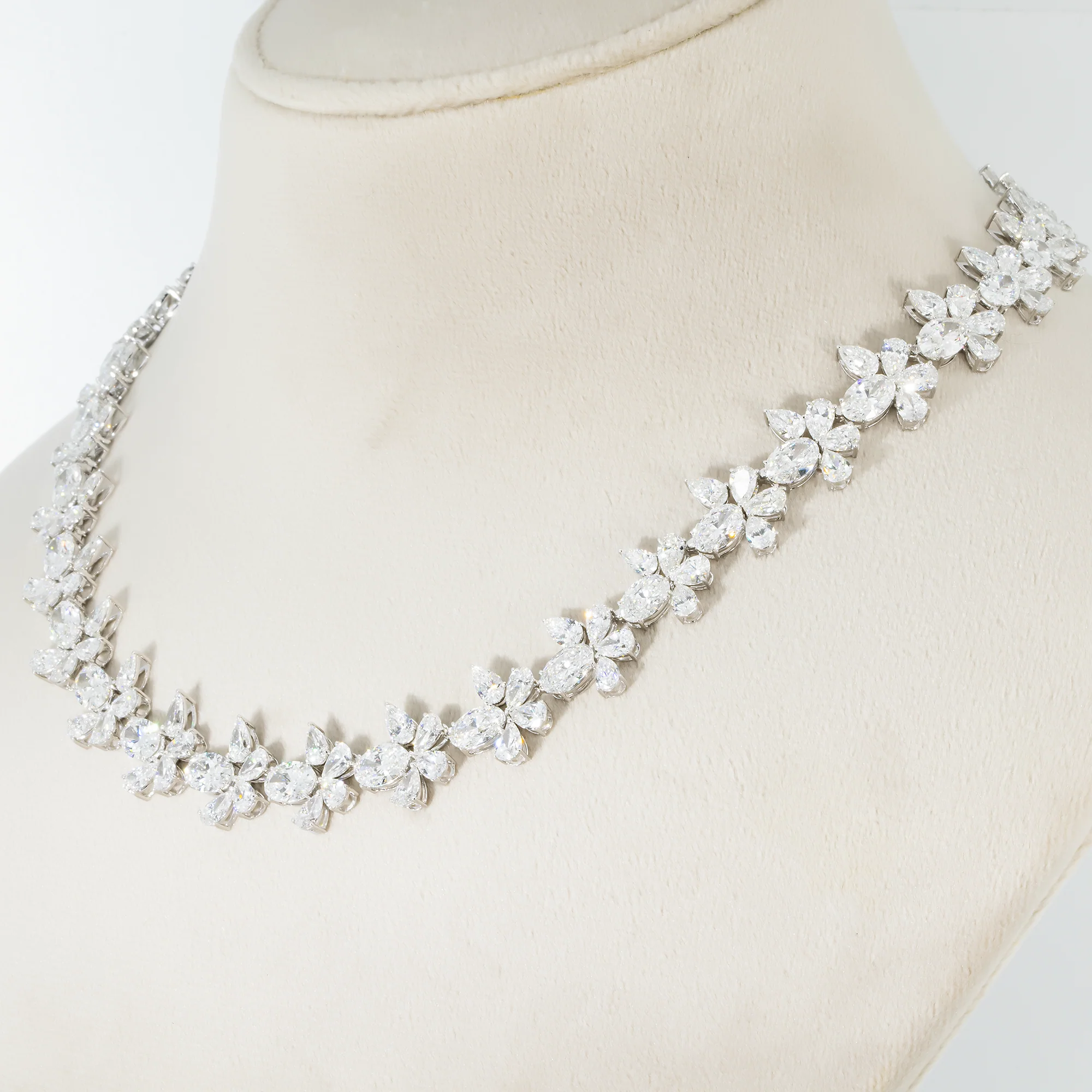 18K White Gold Oval & Pear Cut Diamond Blooming Flower Necklace 61.41ct - Image 2