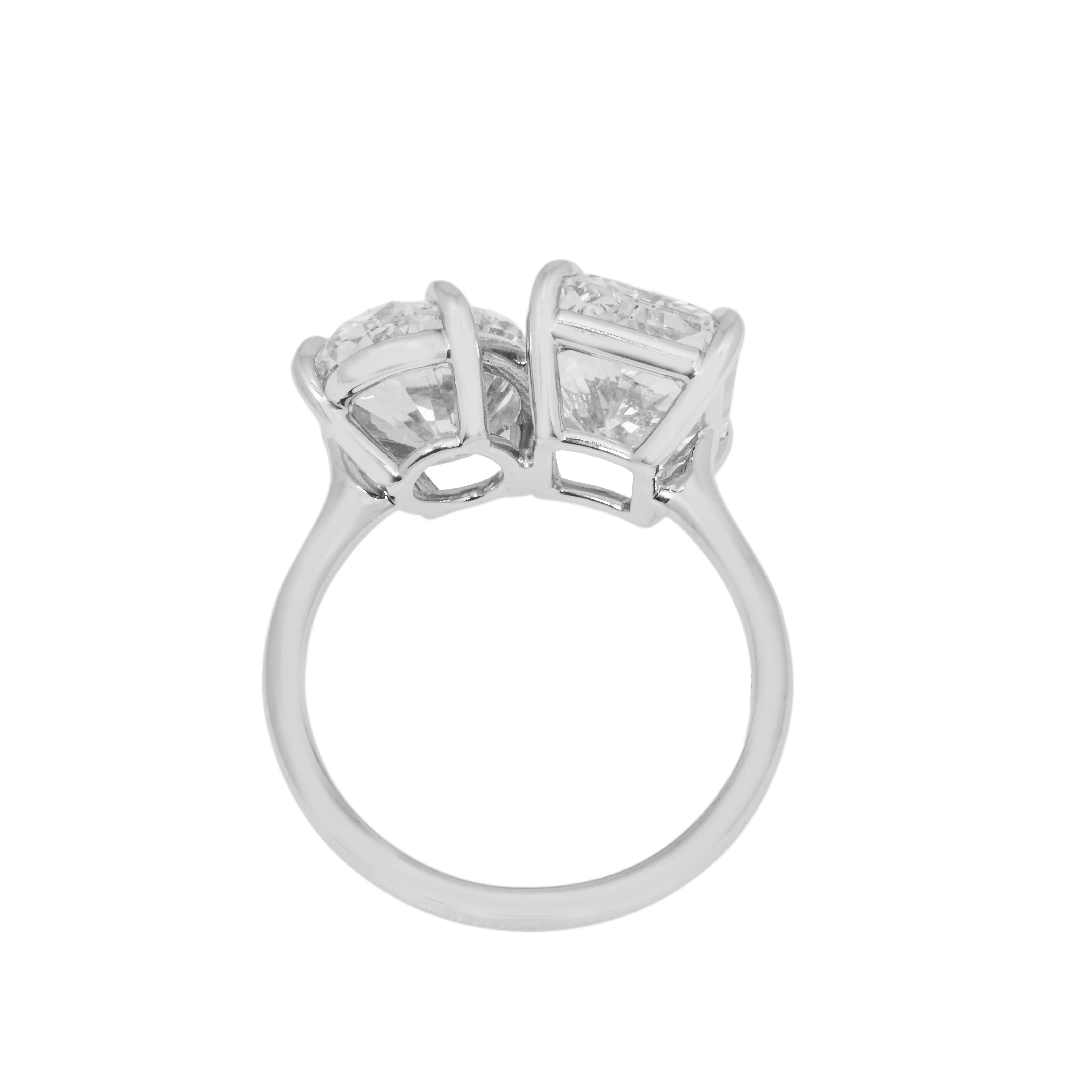 18K White Gold Oval & Radiant Cut Double Diamond Toi et Moi Ring 7.07ctw - Image 6