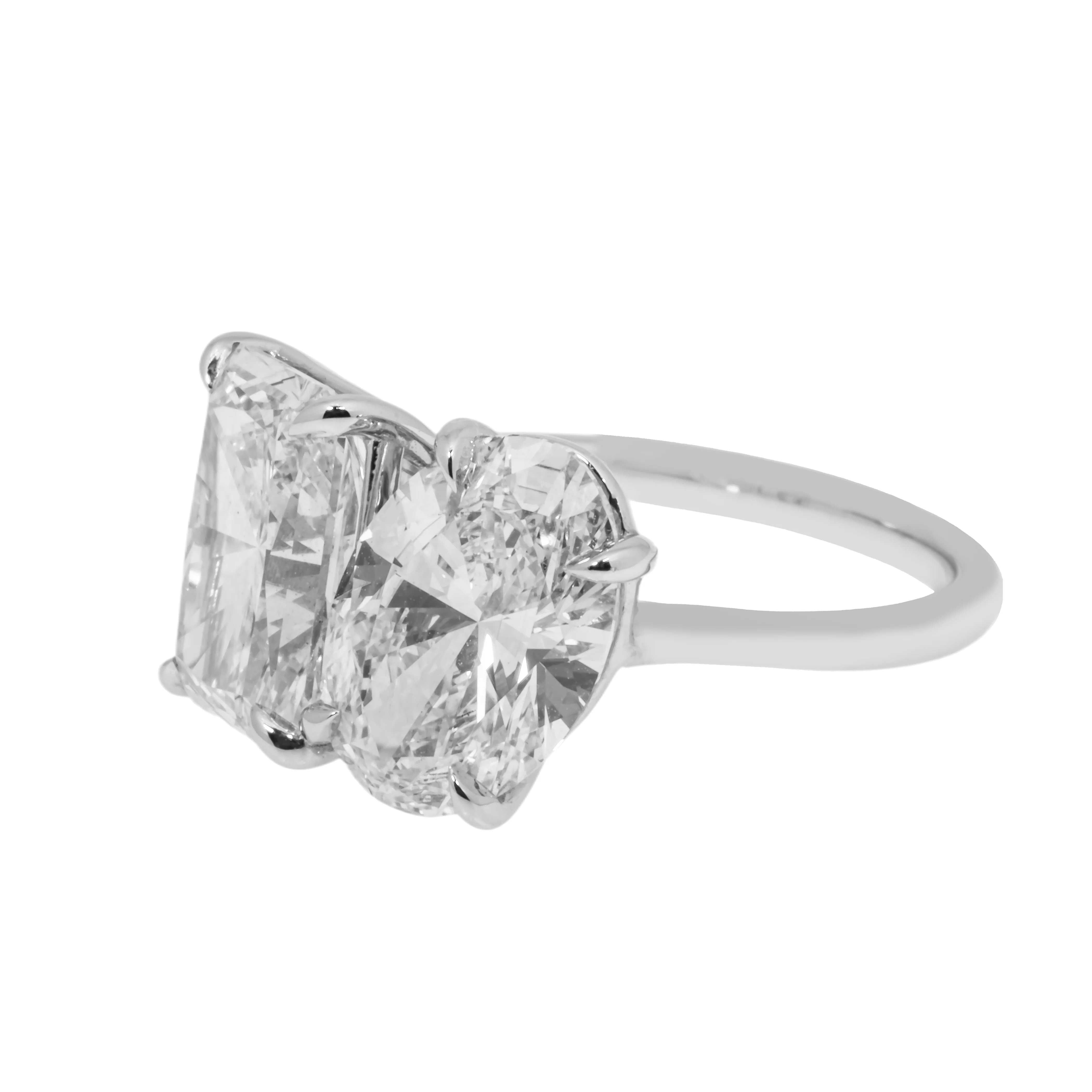 18K White Gold Oval & Radiant Cut Double Diamond Toi et Moi Ring 7.07ctw - Image 7