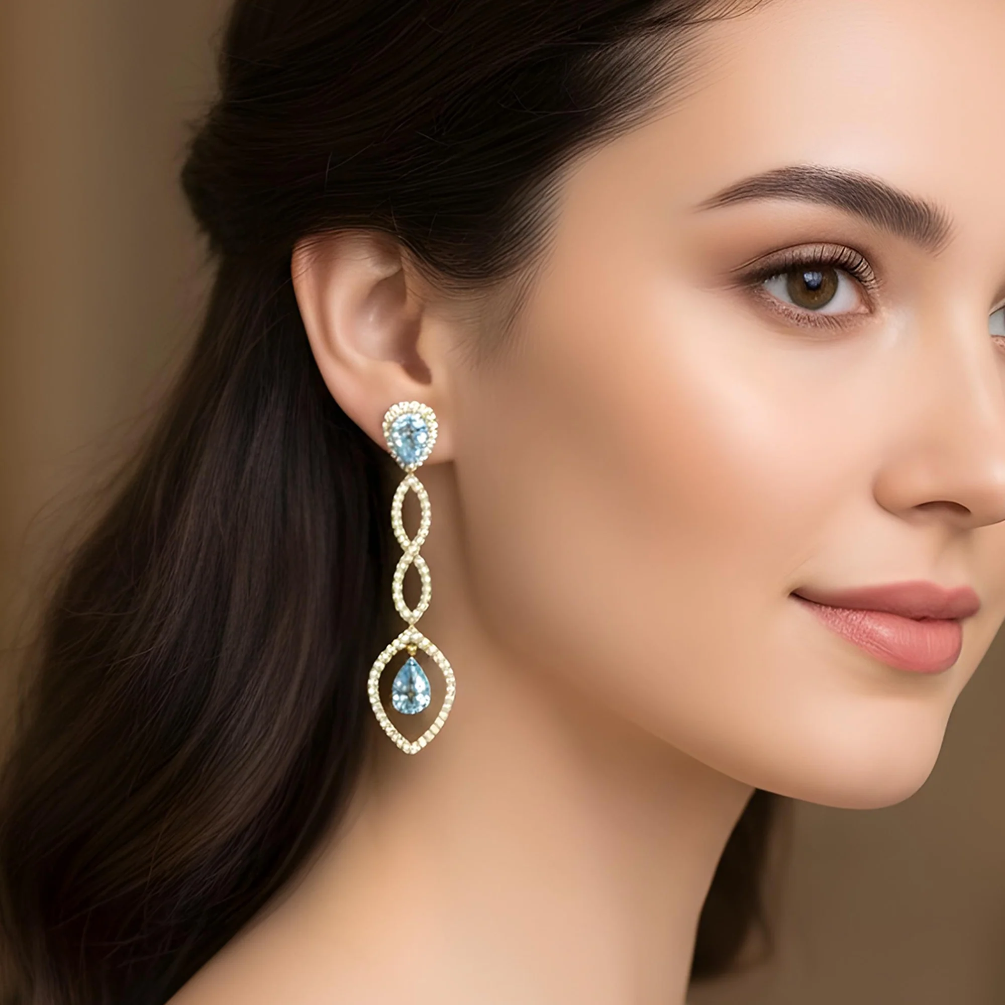 18K White Gold Pear Cut Fancy Vivid Blue Diamond Drop Earrings 5.50ctw - Image 5