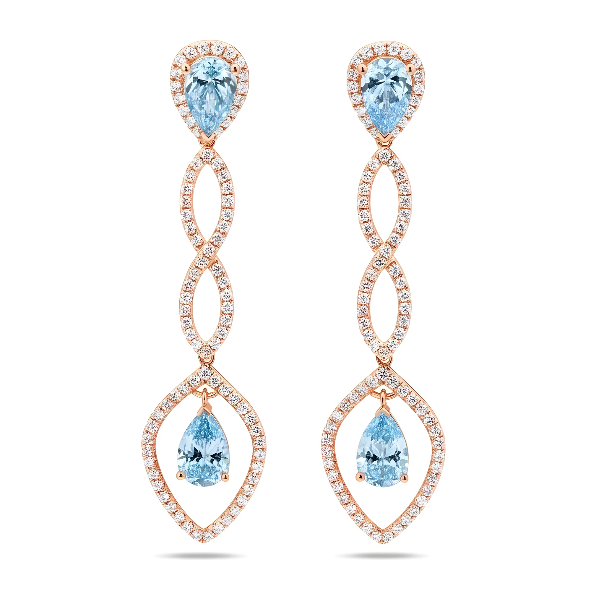 18K White Gold Pear Cut Fancy Vivid Blue Diamond Drop Earrings 5.50ctw - Image 6