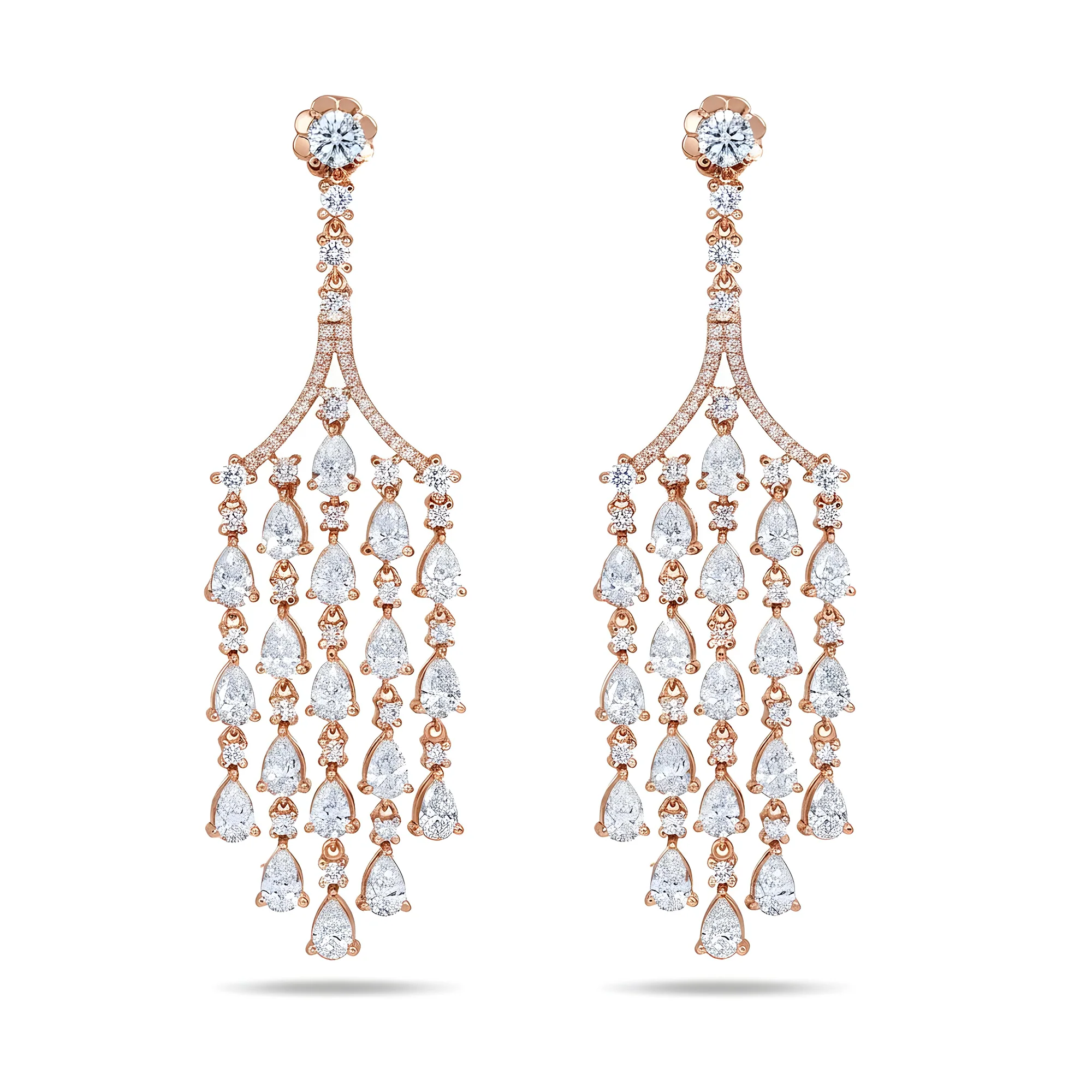 18K White Gold Pear Cut Diamond Chandelier Drop Earrings 10.50ctw - Image 5