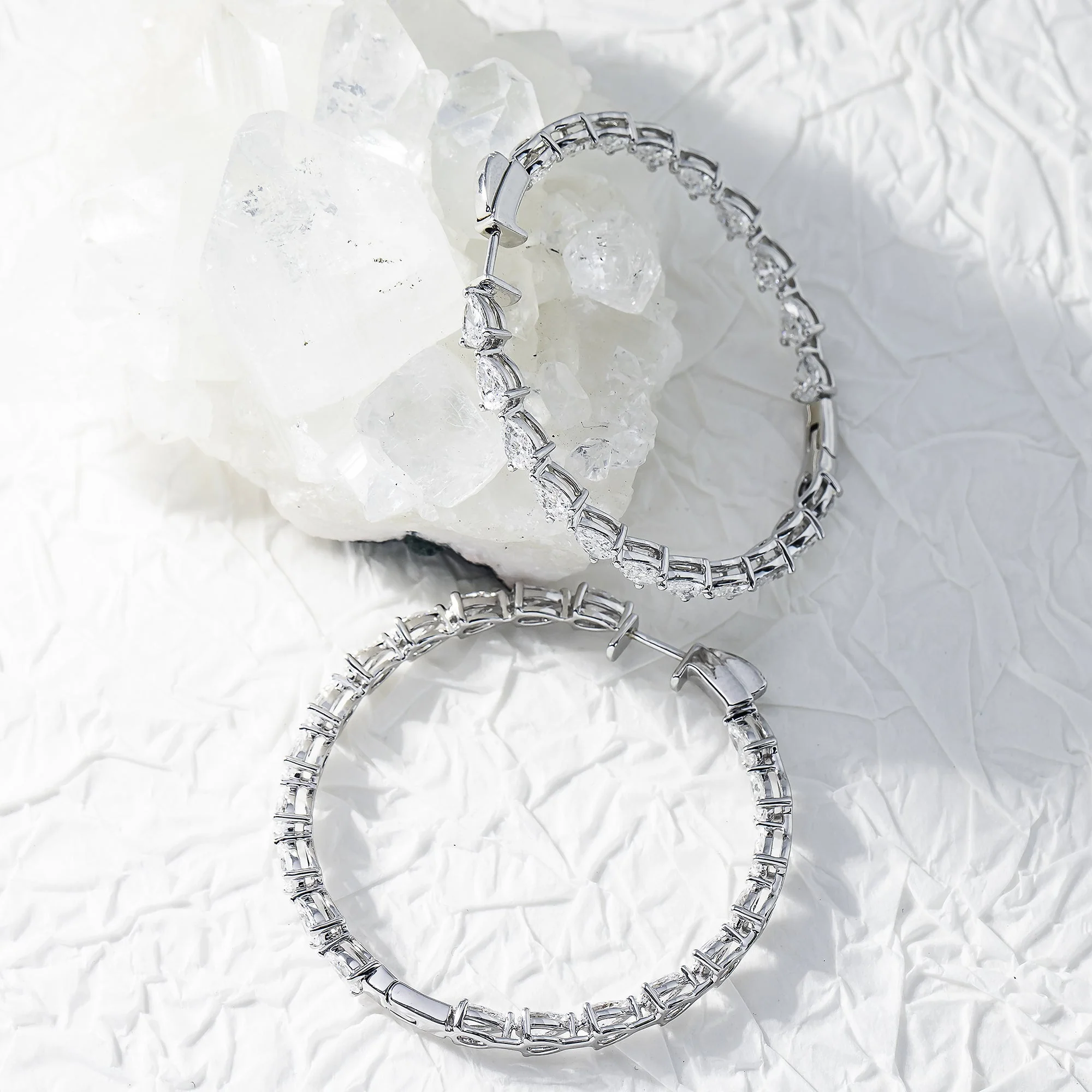 18K White Gold Pear Cut Diamond Inside Out Hoop Earrings 6.63ctw - Image 3