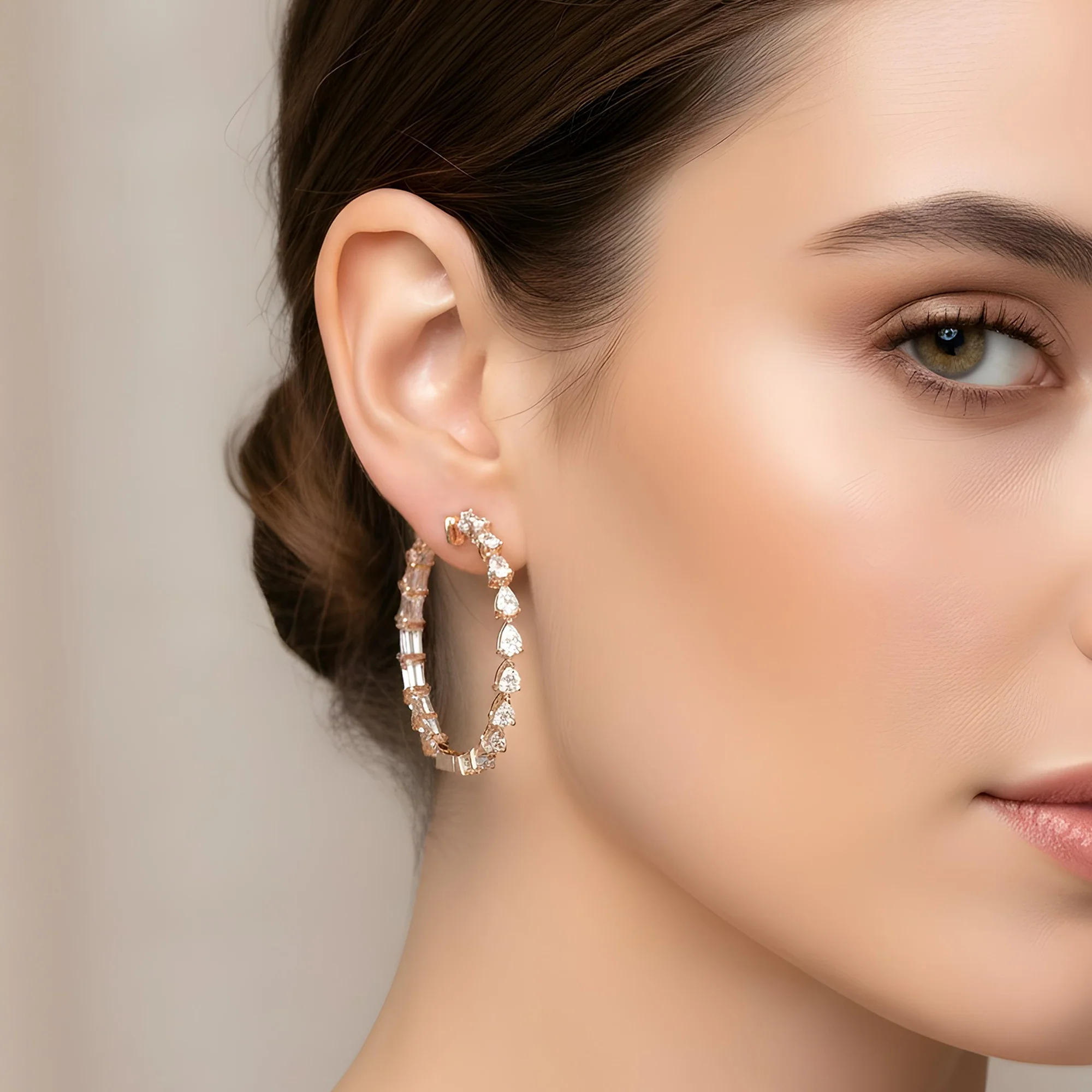 18K White Gold Pear Cut Diamond Inside Out Hoop Earrings 6.63ctw - Image 7