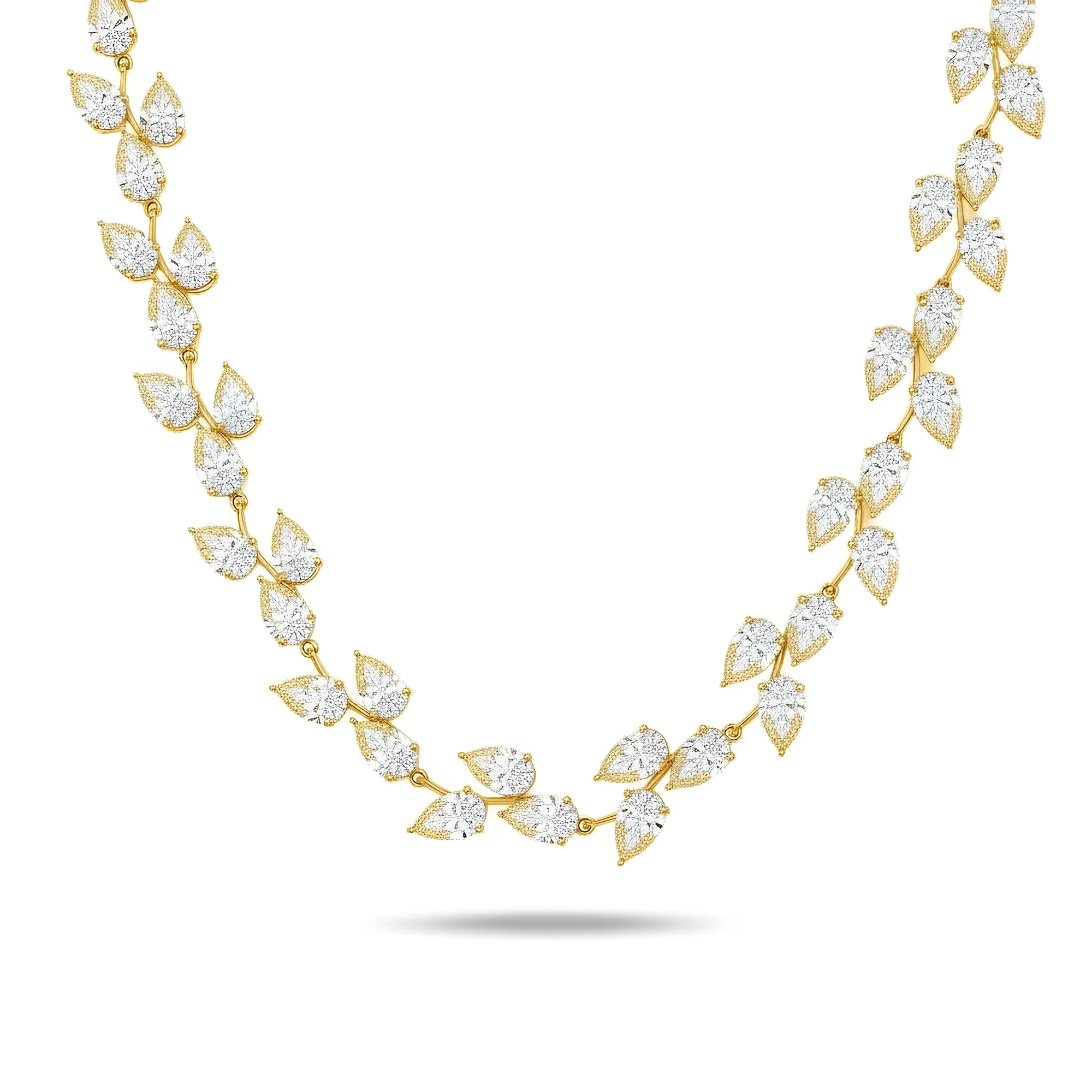 18K White Gold Pear Cut Diamond Rosebud Vine Necklace 56.69ct - Image 4