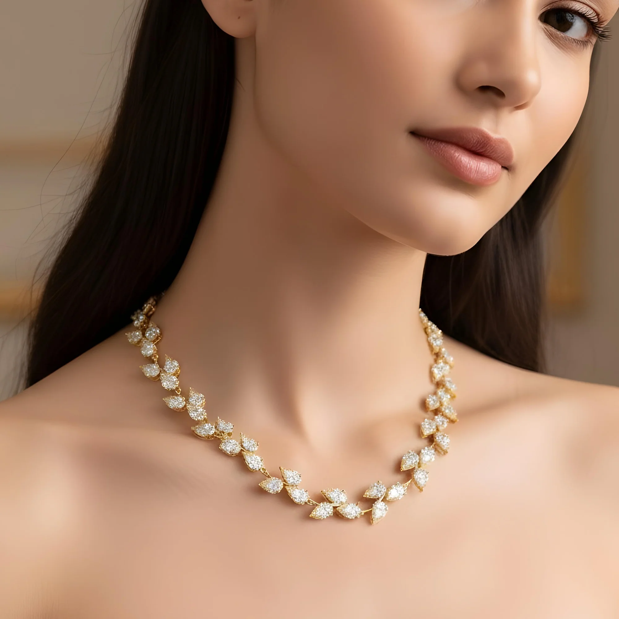 18K White Gold Pear Cut Diamond Rosebud Vine Necklace 56.69ct - Image 5