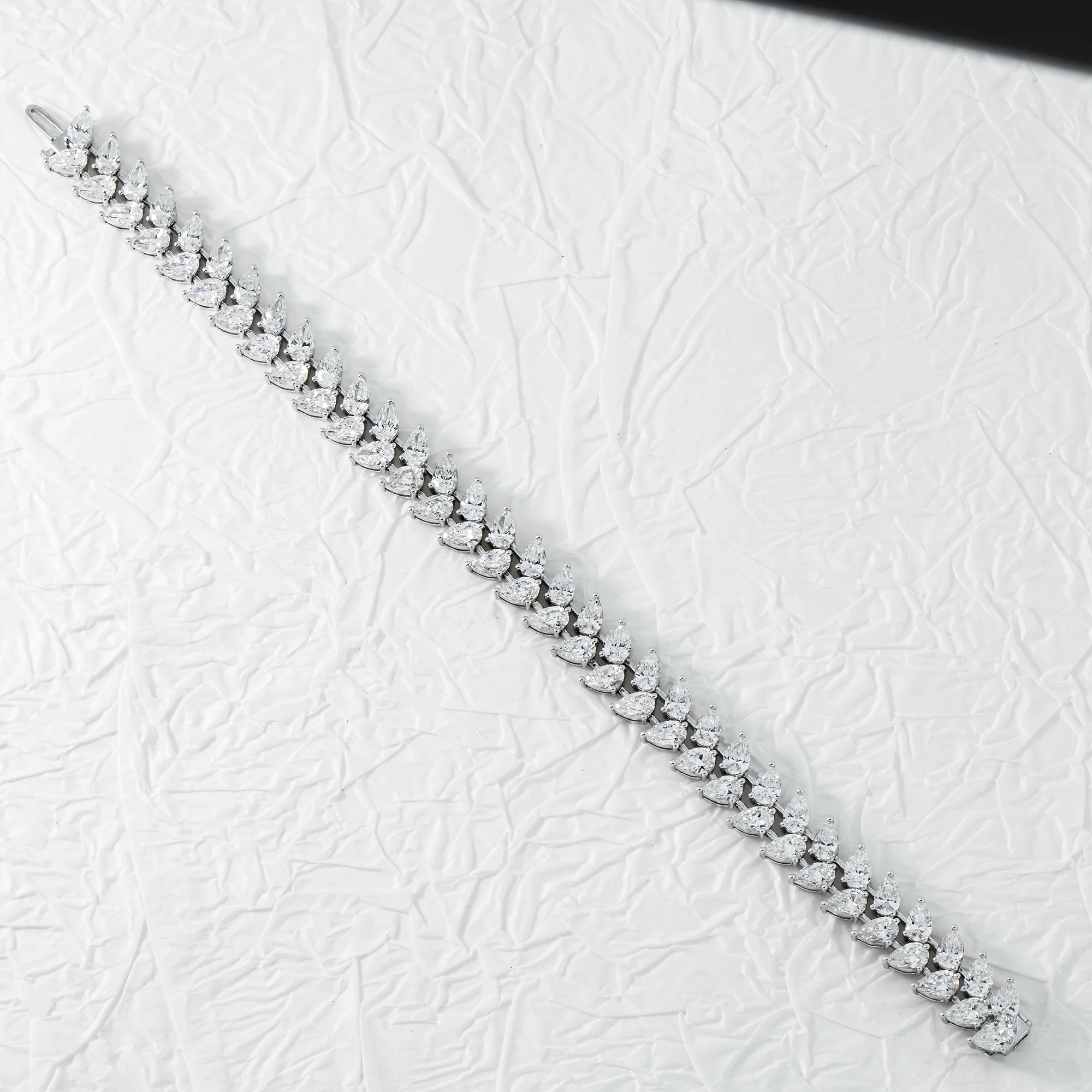 18K White Gold Pear Cut Diamond Rosebud Tennis Bracelet 16.68ctw - Image 3